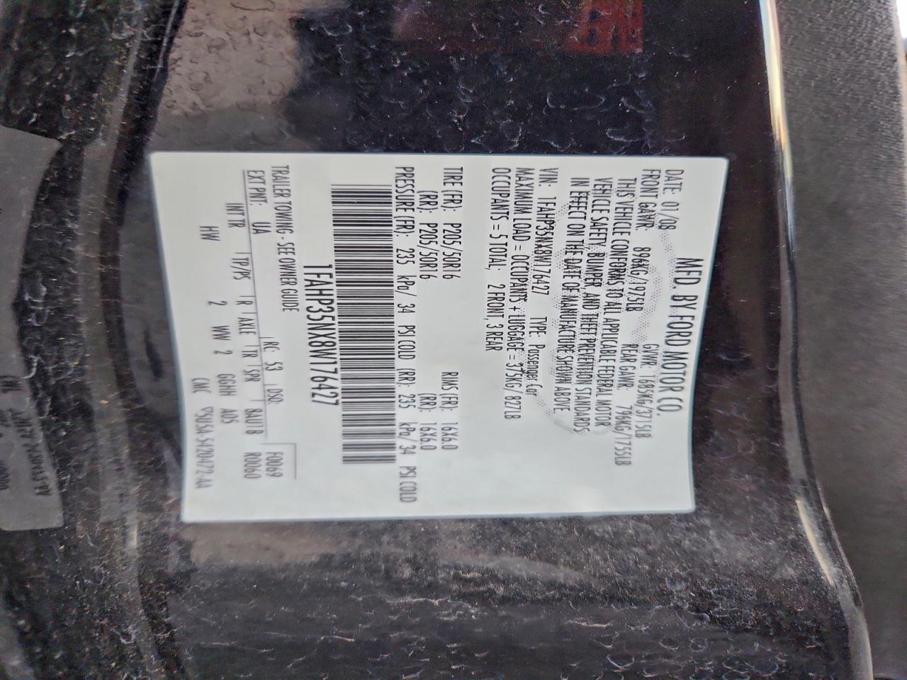 2008 Ford Focus Se Black vin: 1FAHP35NX8W176427