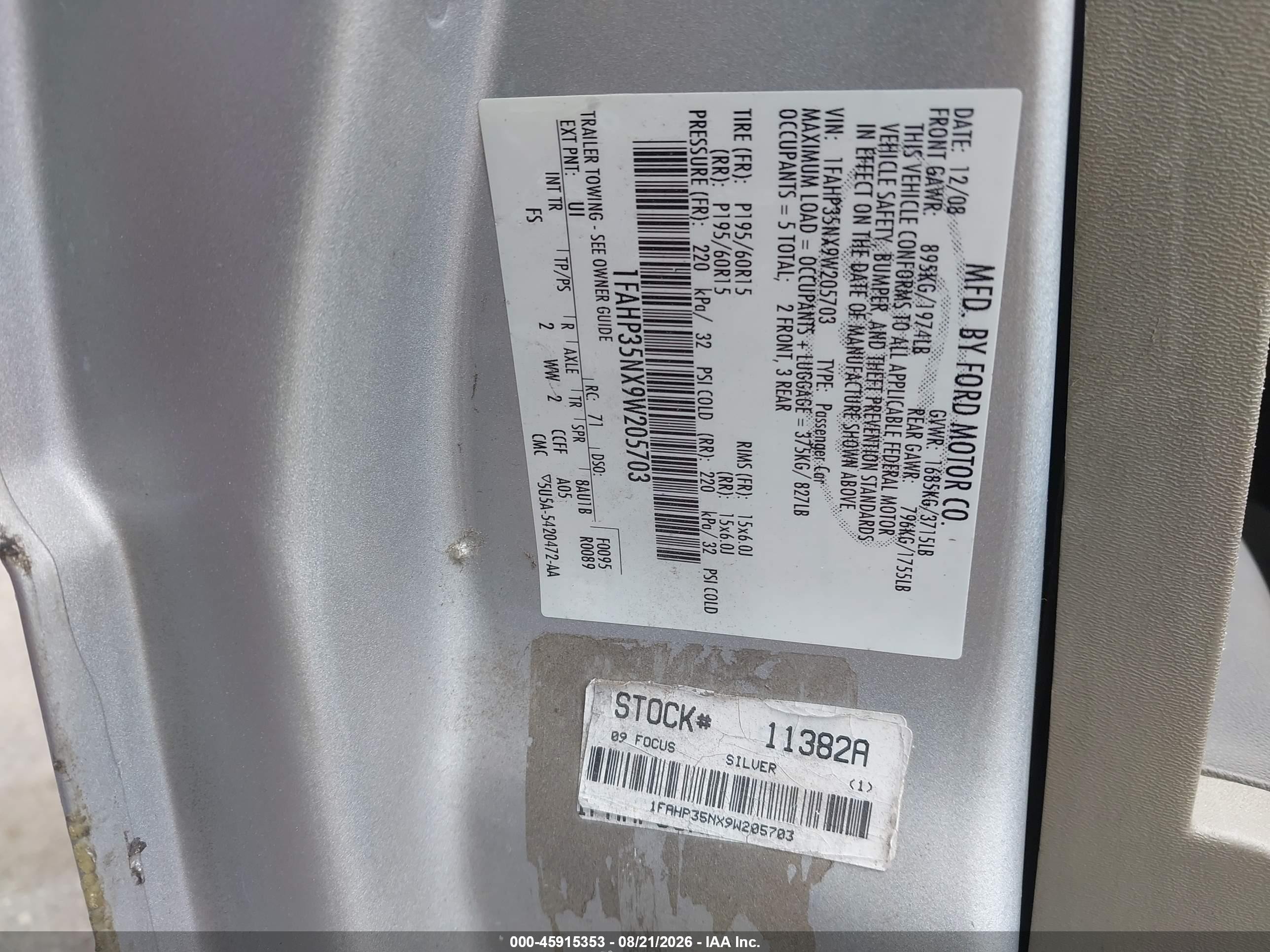 2009 Ford Focus Se Серебряный vin: 1FAHP35NX9W205703