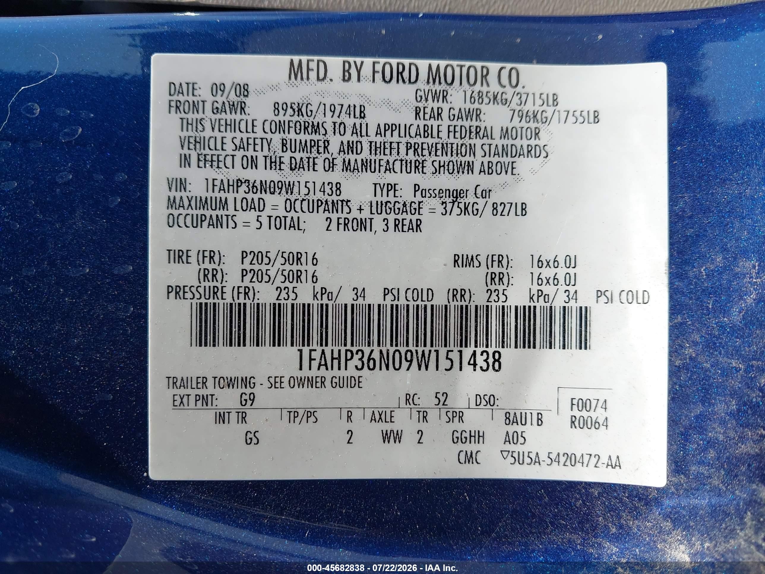 2009 Ford Focus Ses Blue vin: 1FAHP36N09W151438