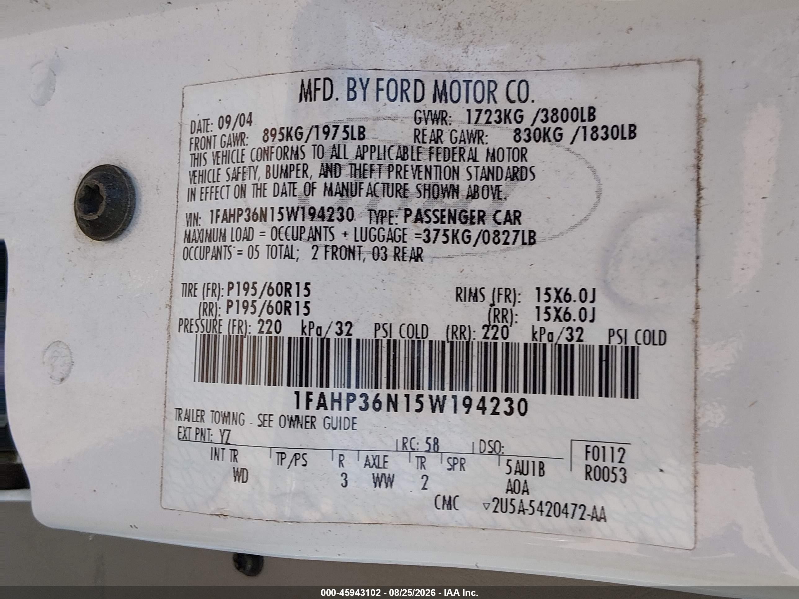 2005 Ford Focus Zxw Белый vin: 1FAHP36N15W194230