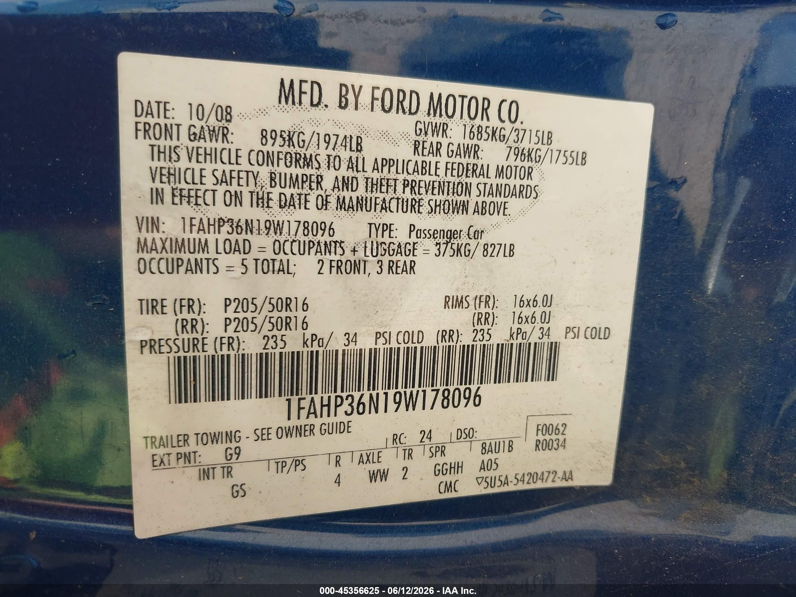 2009 Ford Focus Ses Blue vin: 1FAHP36N19W178096