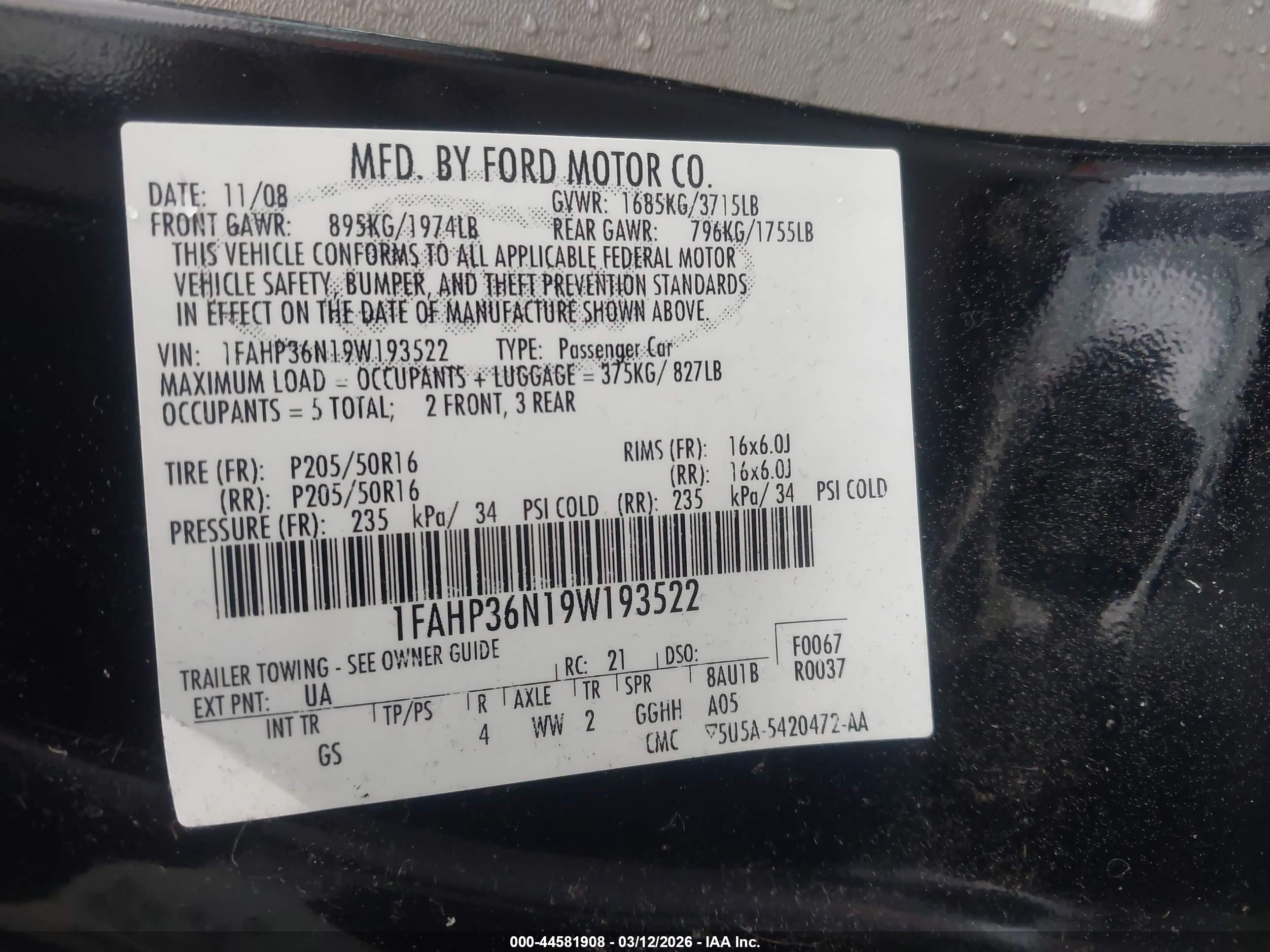 2009 Ford Focus Ses Black vin: 1FAHP36N19W193522