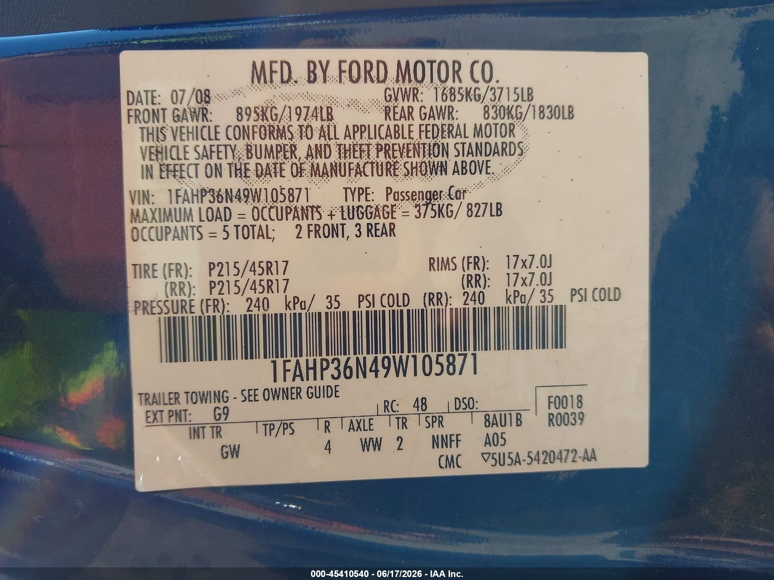 2009 Ford Focus Ses Синий vin: 1FAHP36N49W105871