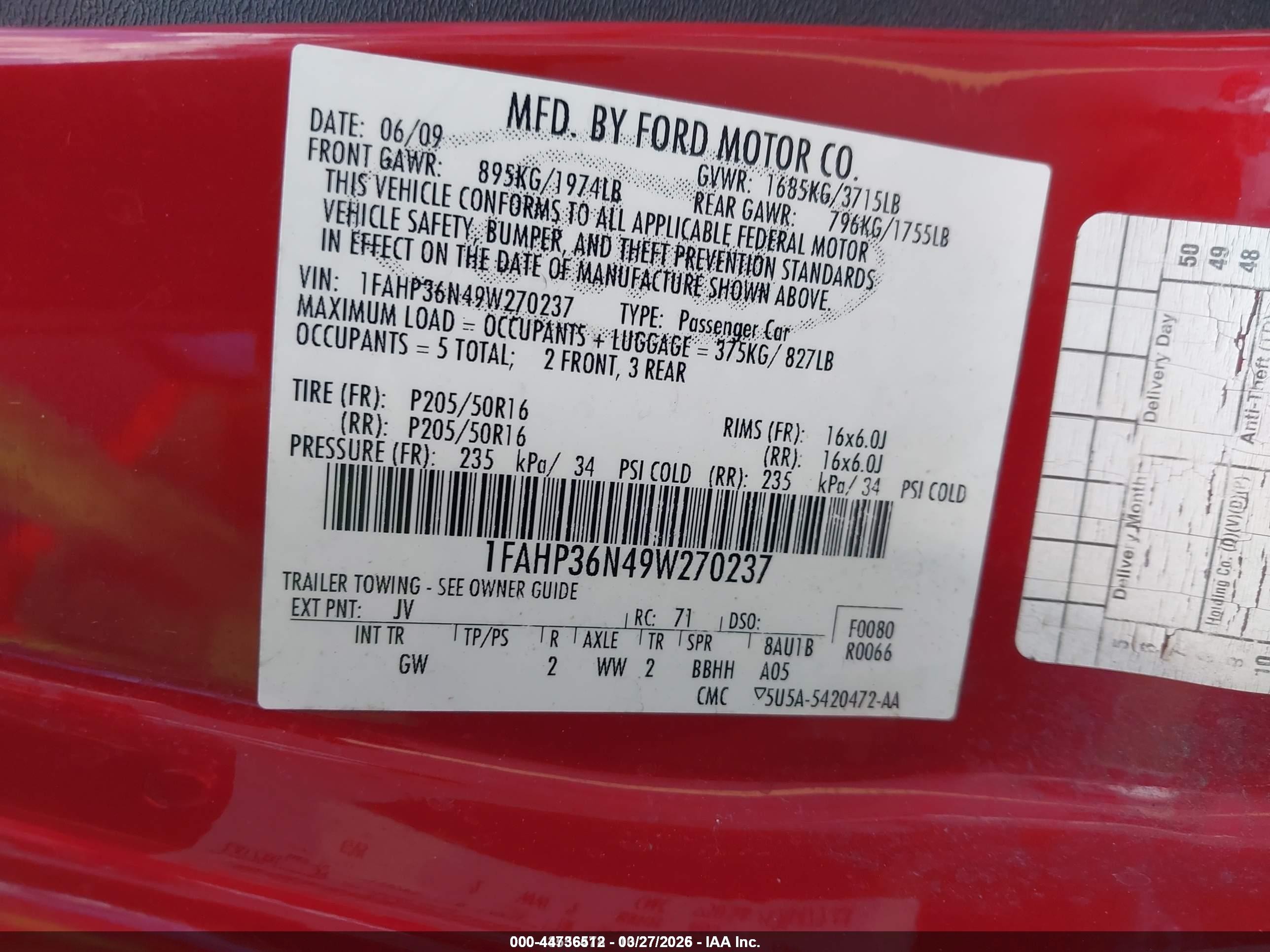 2009 Ford Focus Ses Red vin: 1FAHP36N49W270237