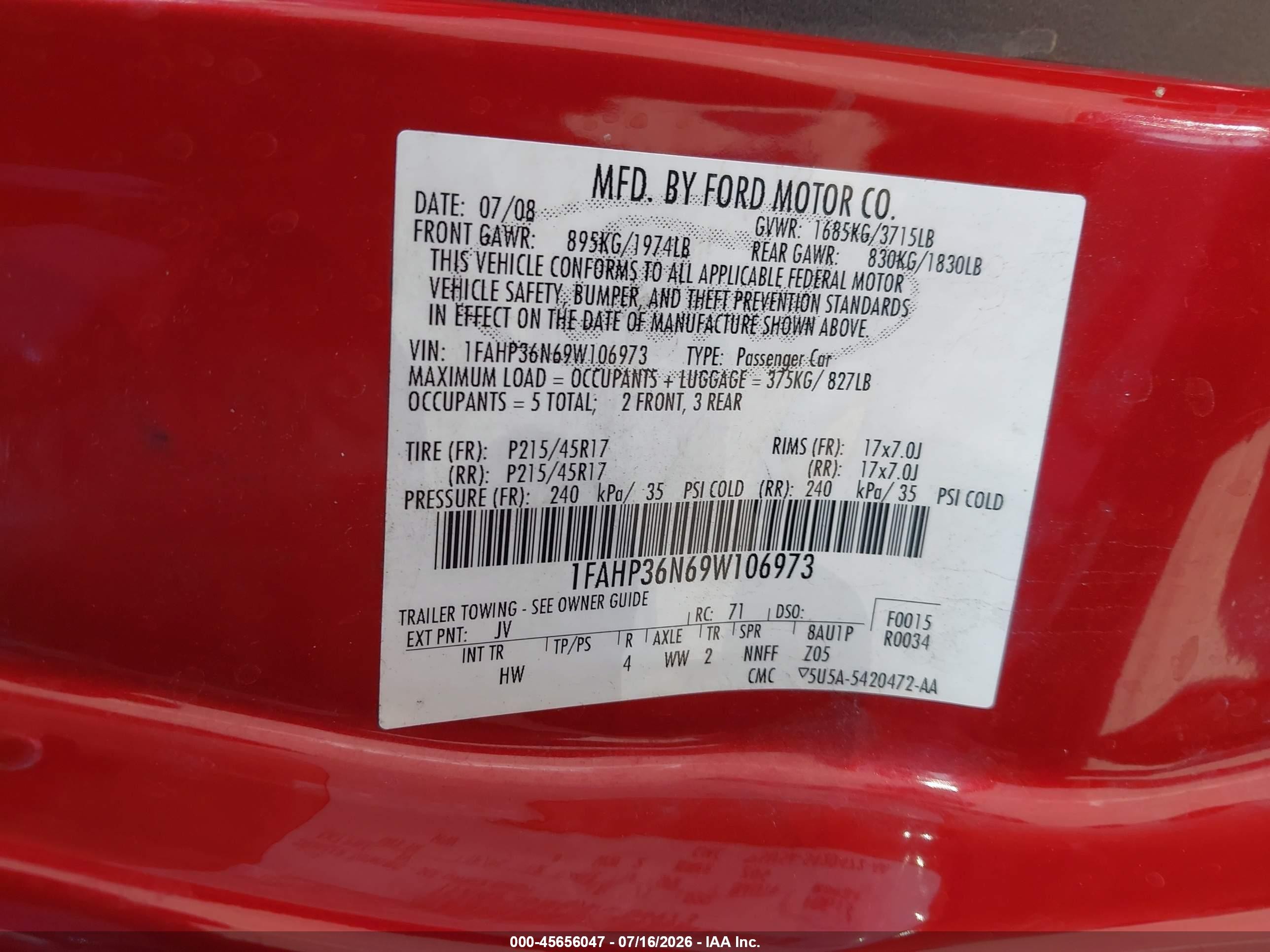 2009 Ford Focus Ses Красный vin: 1FAHP36N69W106973