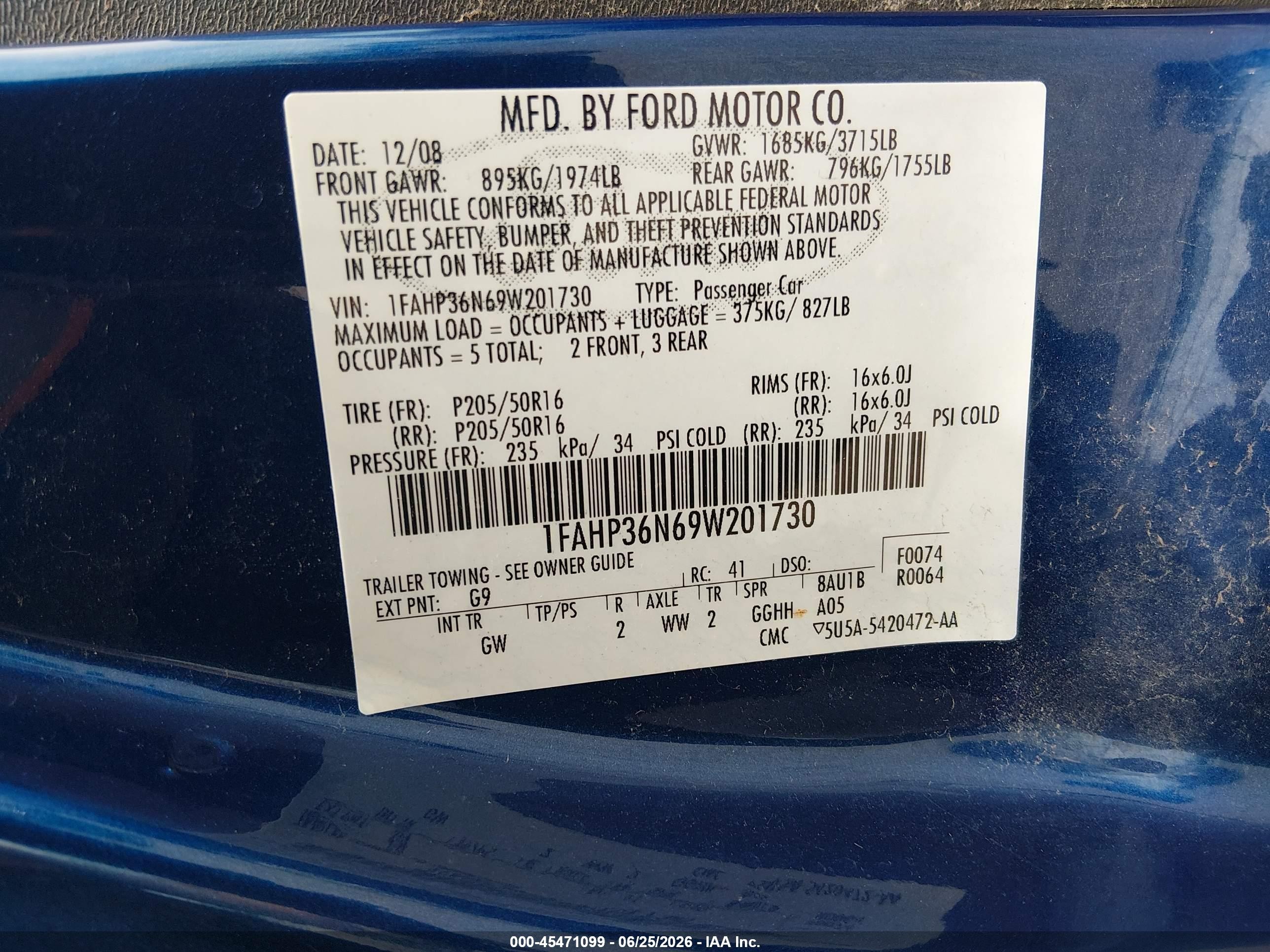 2009 Ford Focus Ses Blue vin: 1FAHP36N69W201730
