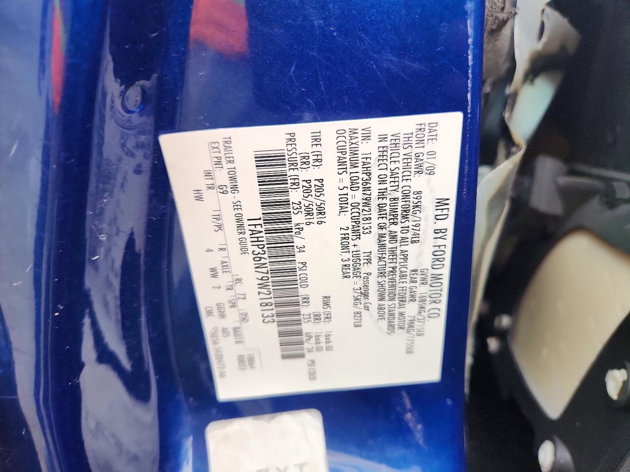 2009 Ford Focus Ses Blue vin: 1FAHP36N79W218133