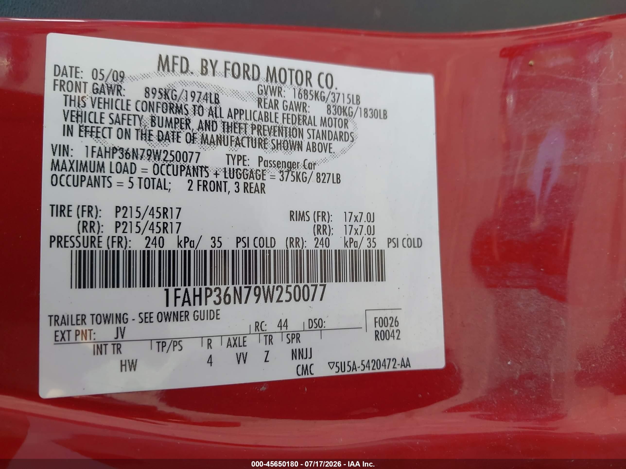 2009 Ford Focus Ses Red vin: 1FAHP36N79W250077