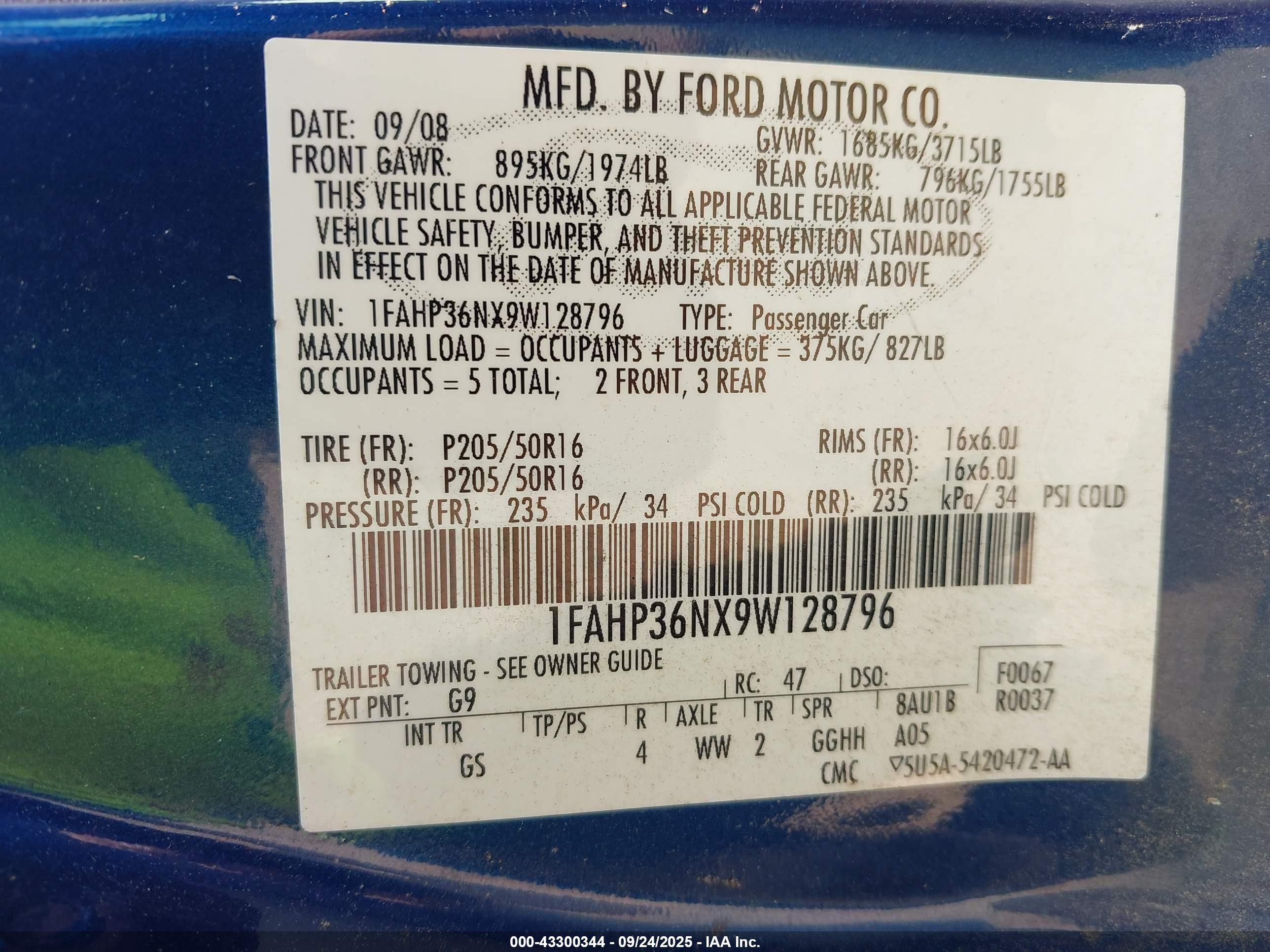 2009 Ford Focus Ses Blue vin: 1FAHP36NX9W128796