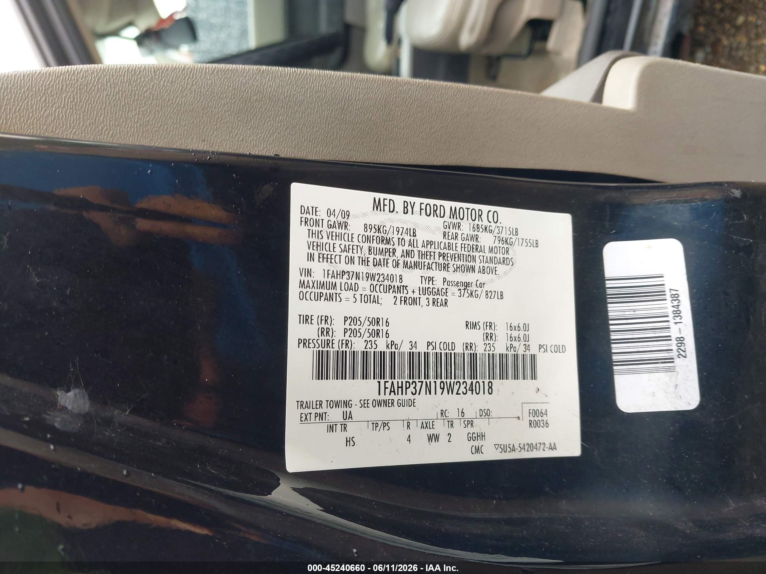 2009 Ford Focus Sel Black vin: 1FAHP37N19W234018