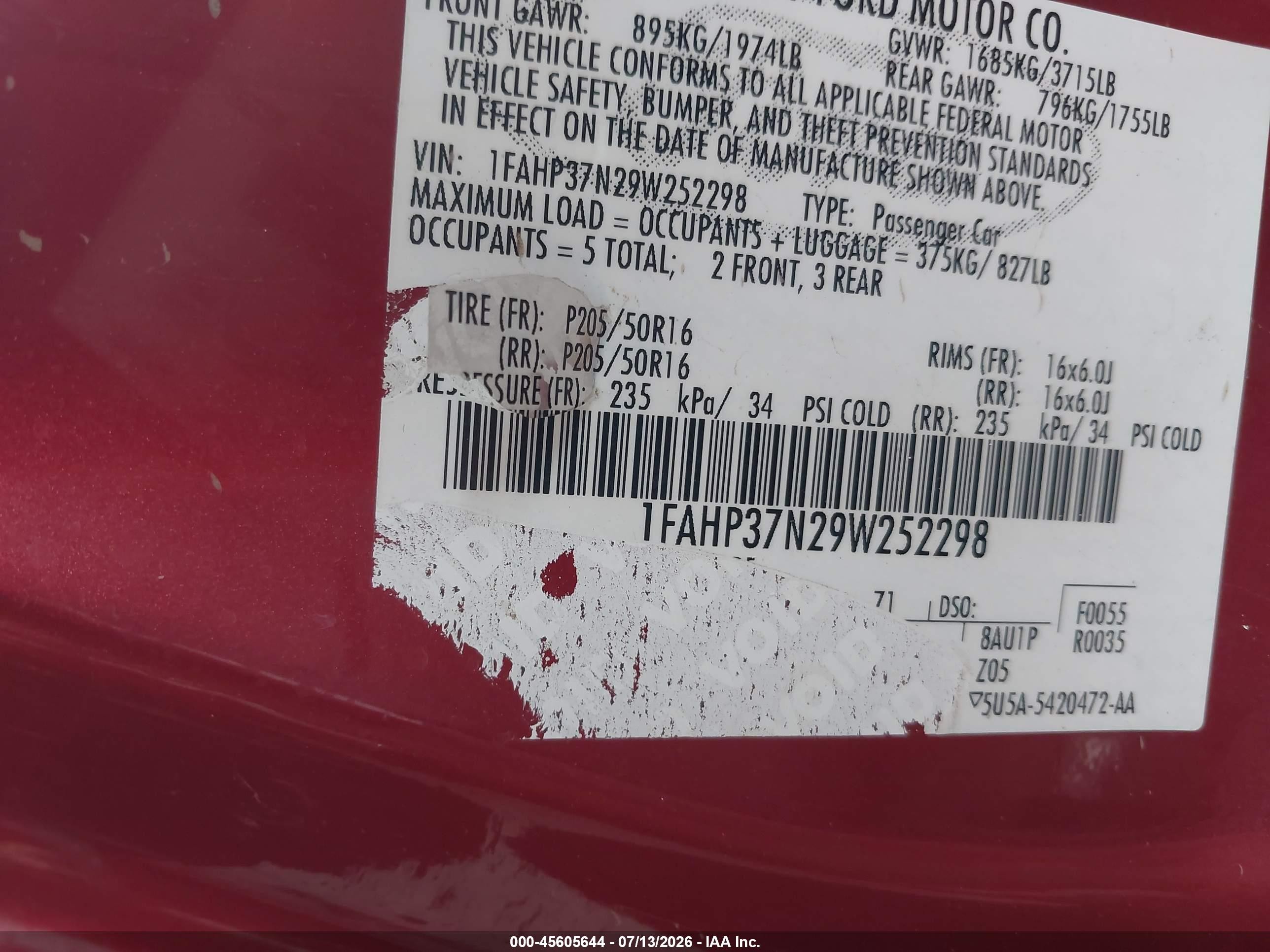 2009 Ford Focus Sel Red vin: 1FAHP37N29W252298