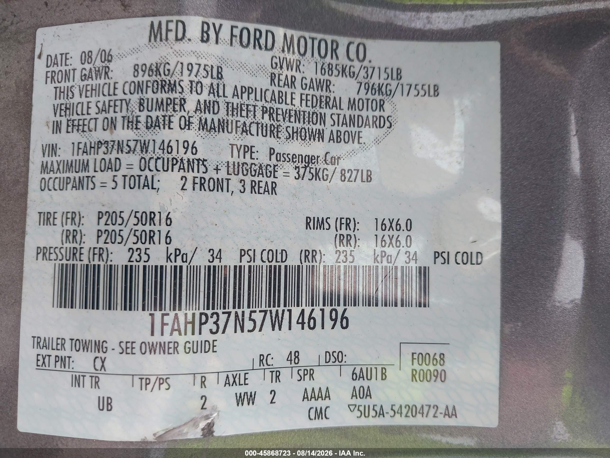 2007 Ford Focus S/se/ses Gray vin: 1FAHP37N57W146196