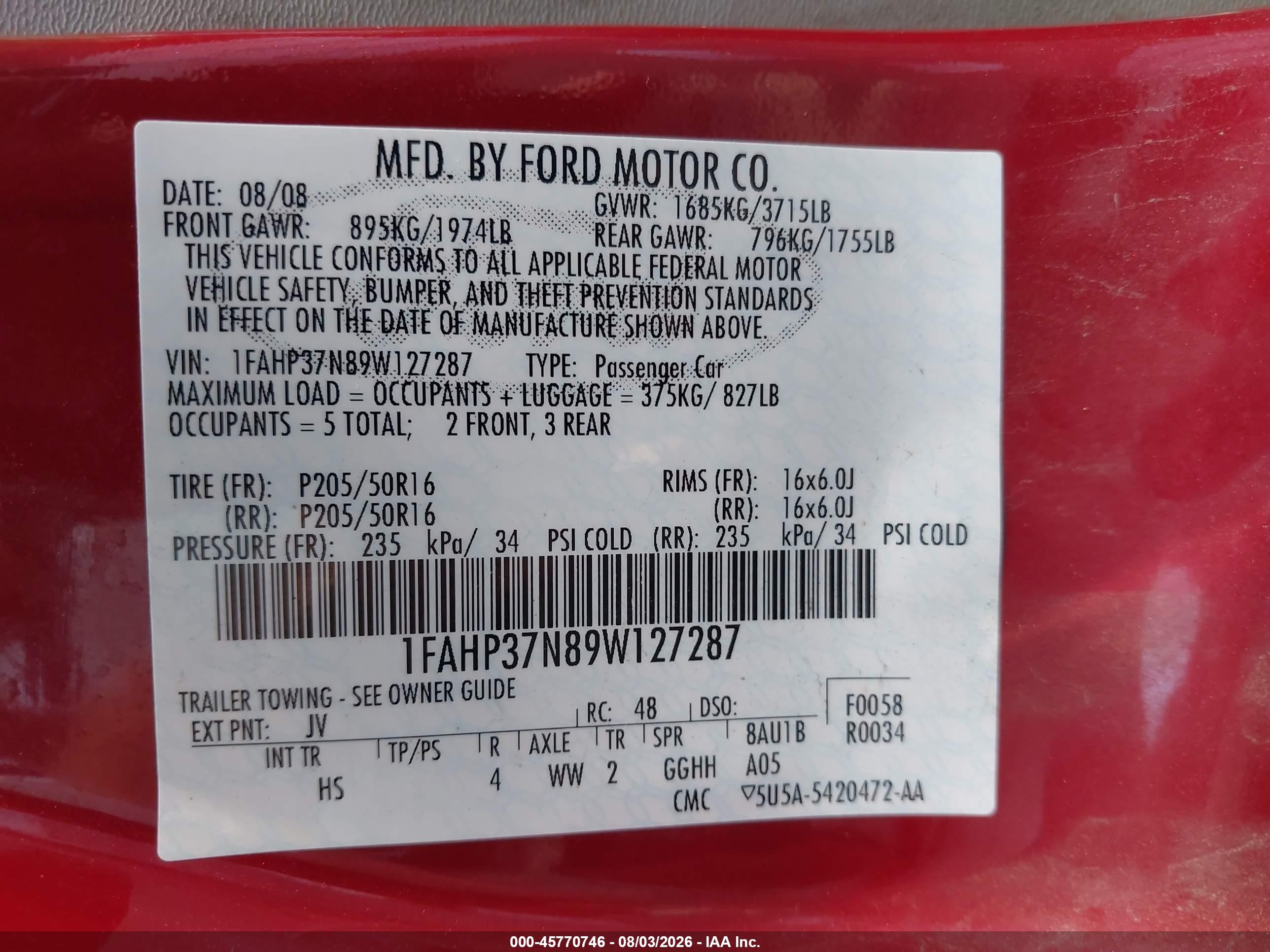 2009 Ford Focus Sel Red vin: 1FAHP37N89W127287