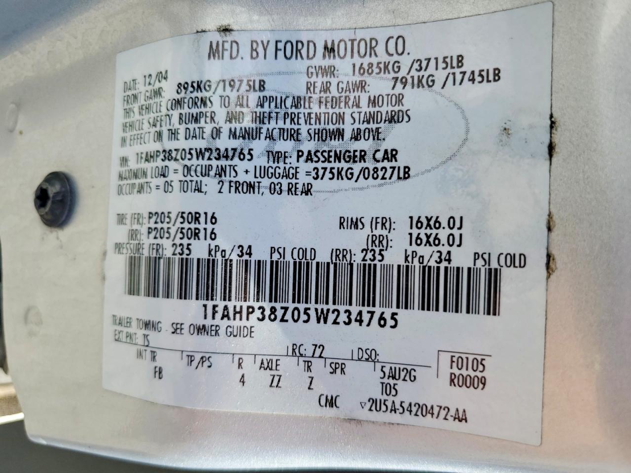 2005 Ford Focus Zx4 St Silver vin: 1FAHP38Z05W234765