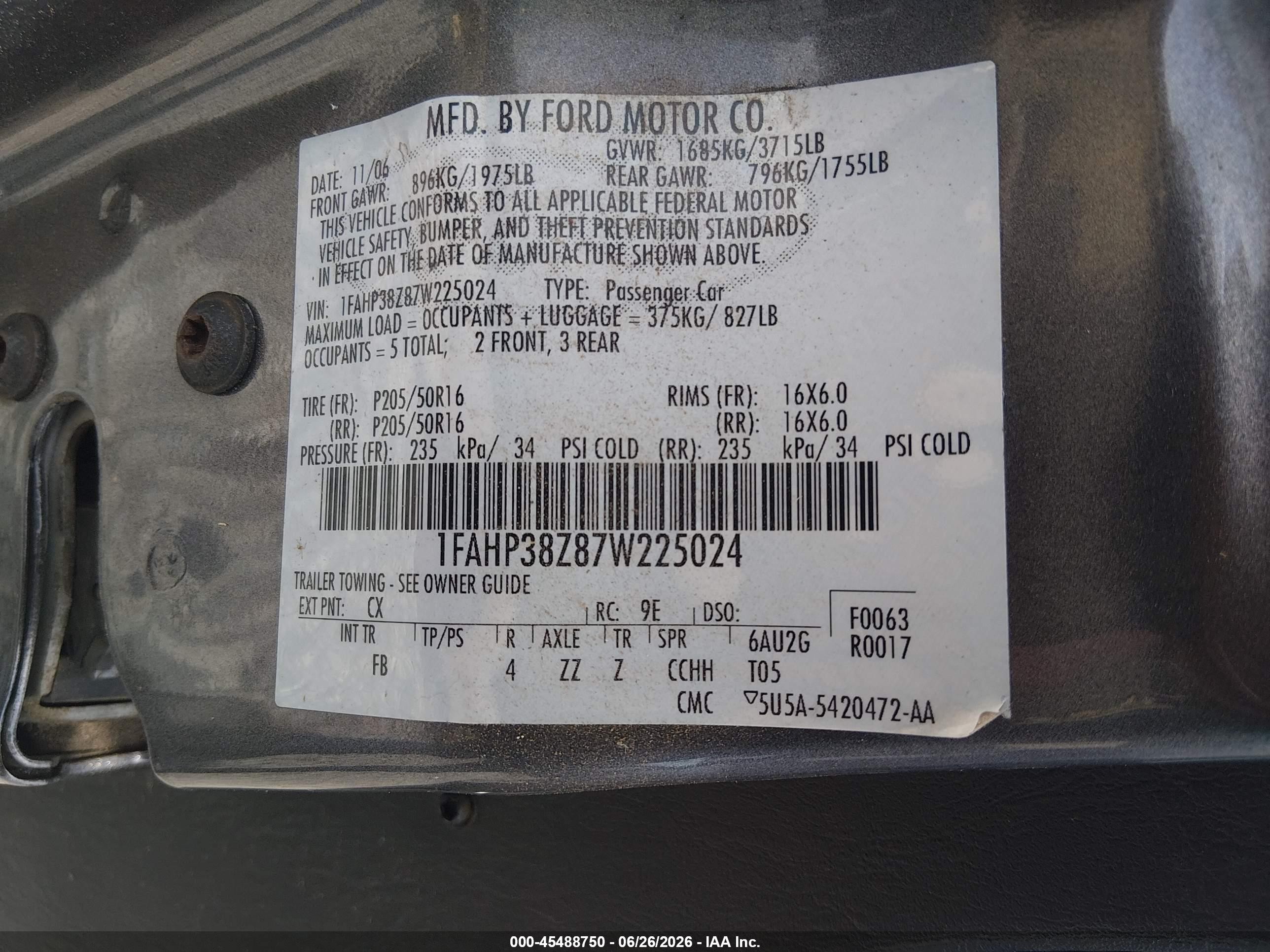 2007 Ford Focus St Gray vin: 1FAHP38Z87W225024