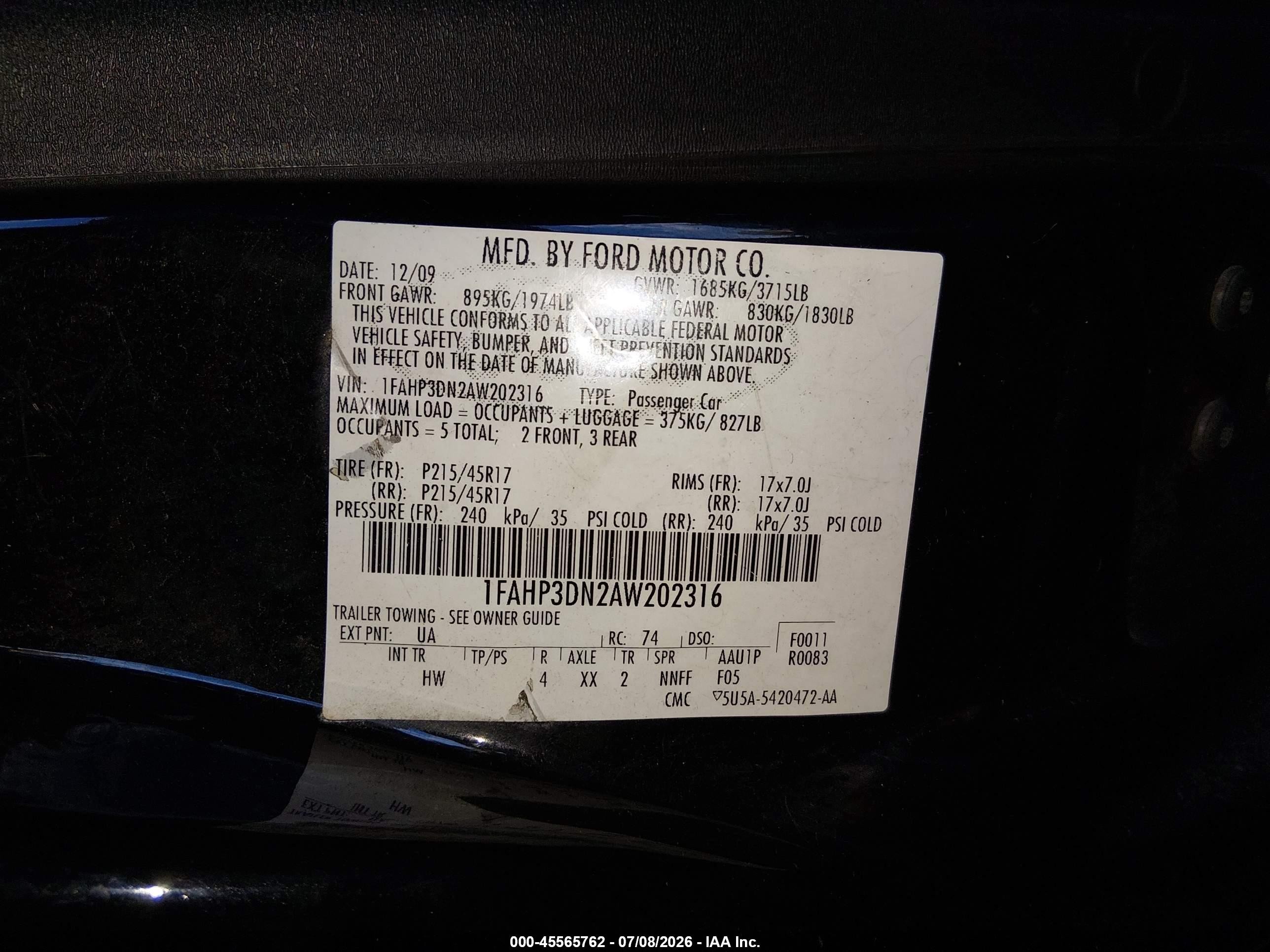 2010 Ford Focus Ses Black vin: 1FAHP3DN2AW202316