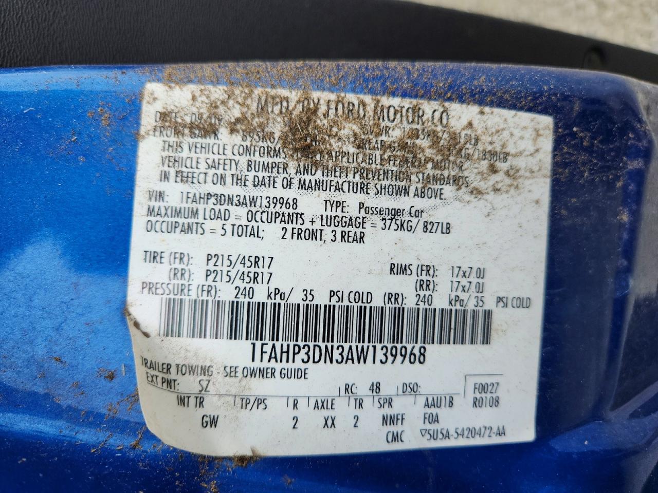 2010 Ford Focus Ses Blue vin: 1FAHP3DN3AW139968