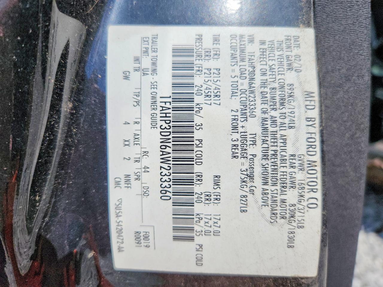 2010 Ford Focus Ses Black vin: 1FAHP3DN6AW233360