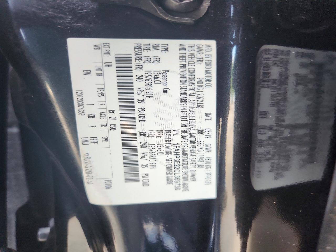 2012 Ford Focus S Charcoal vin: 1FAHP3E22CL369736