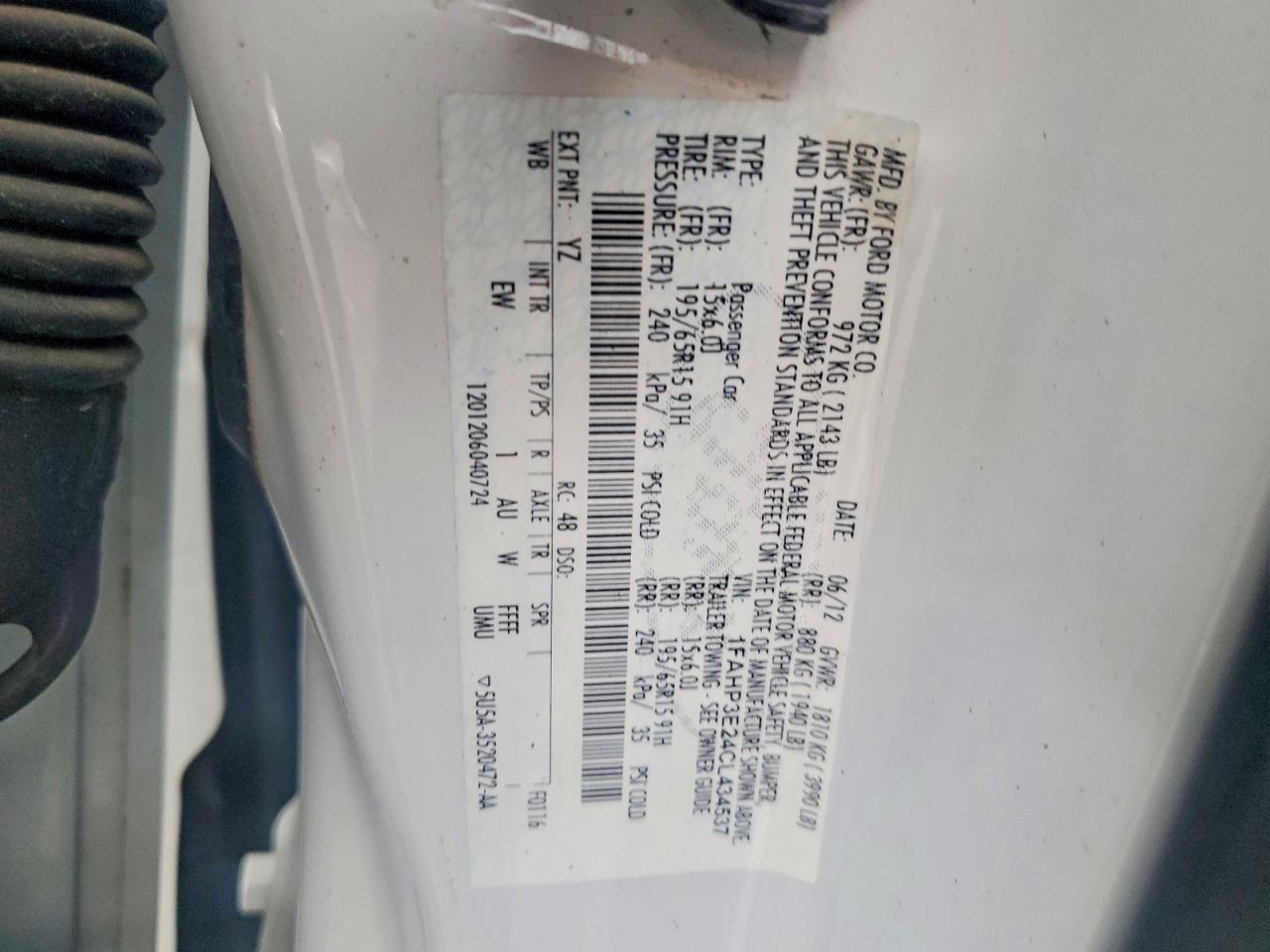 2012 Ford Focus S Белый vin: 1FAHP3E24CL434537