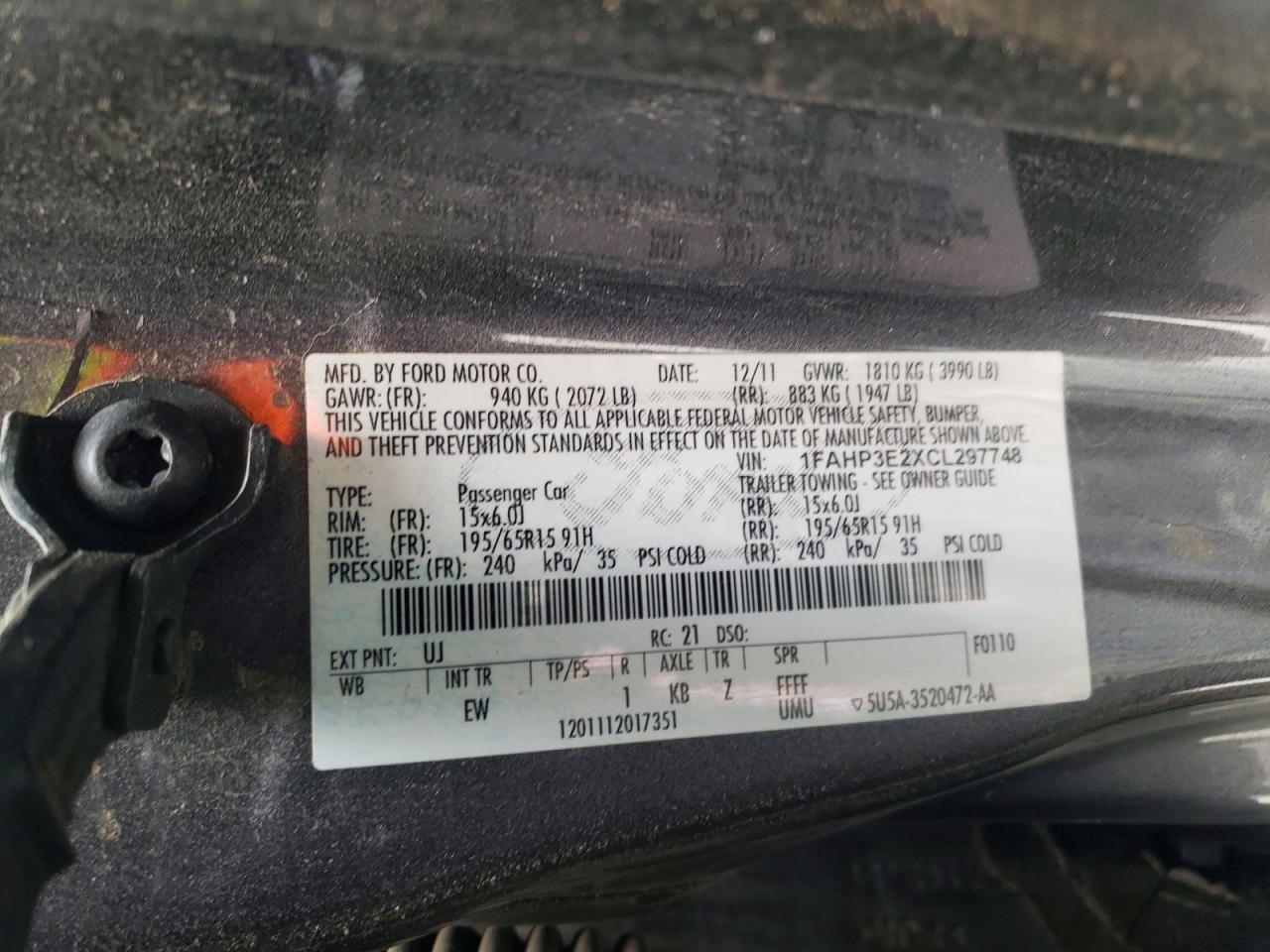 2012 Ford Focus Gray vin: 1FAHP3E2XCL297748