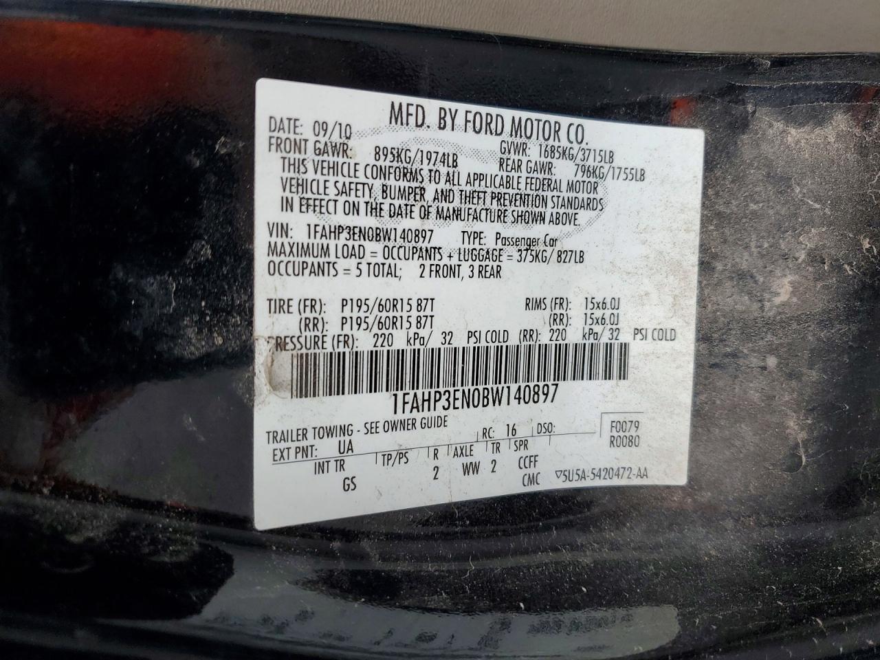 2011 Ford Focus S Черный vin: 1FAHP3EN0BW140897