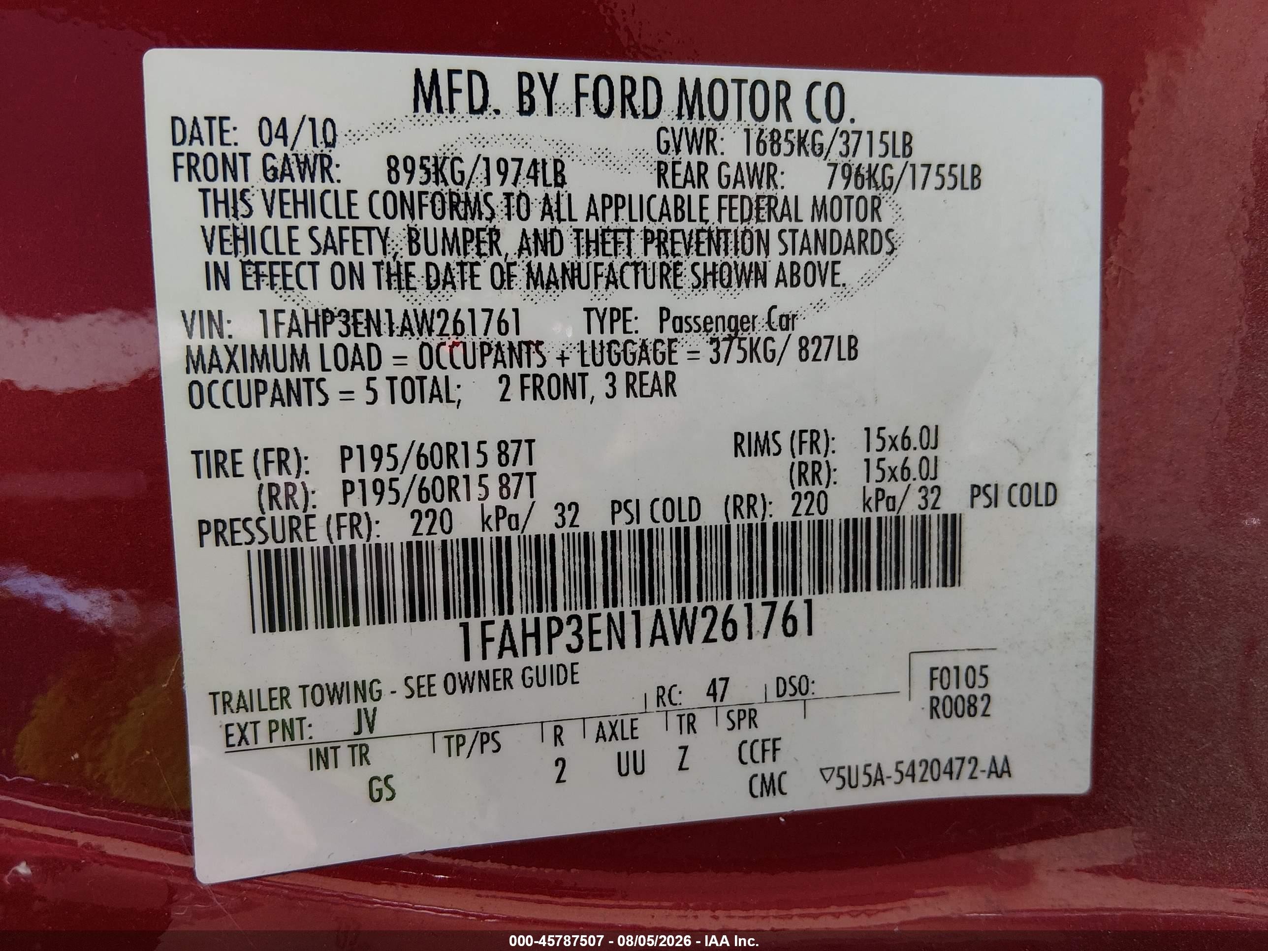2010 Ford Focus S Red vin: 1FAHP3EN1AW261761