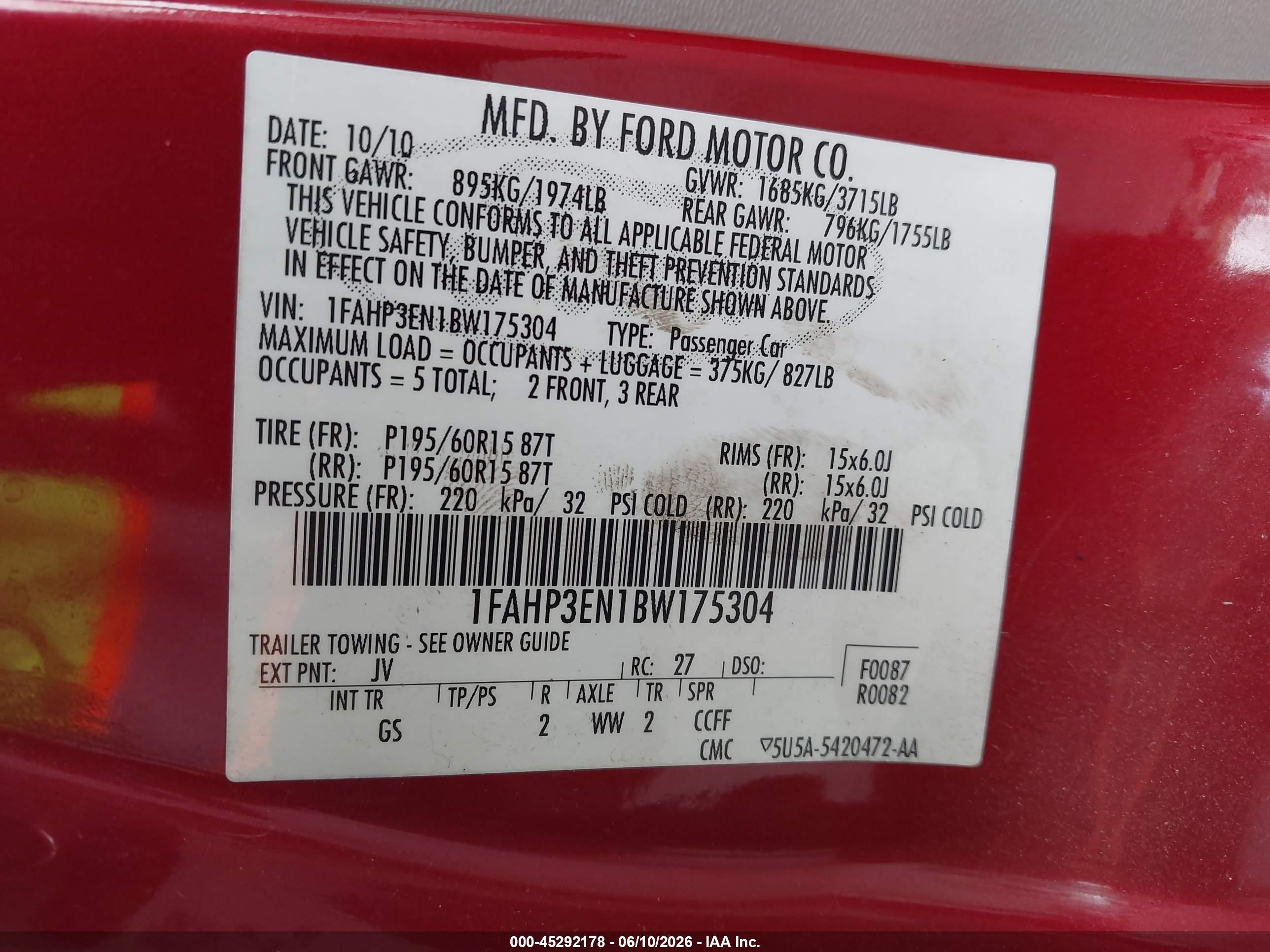 2011 Ford Focus S Red vin: 1FAHP3EN1BW175304