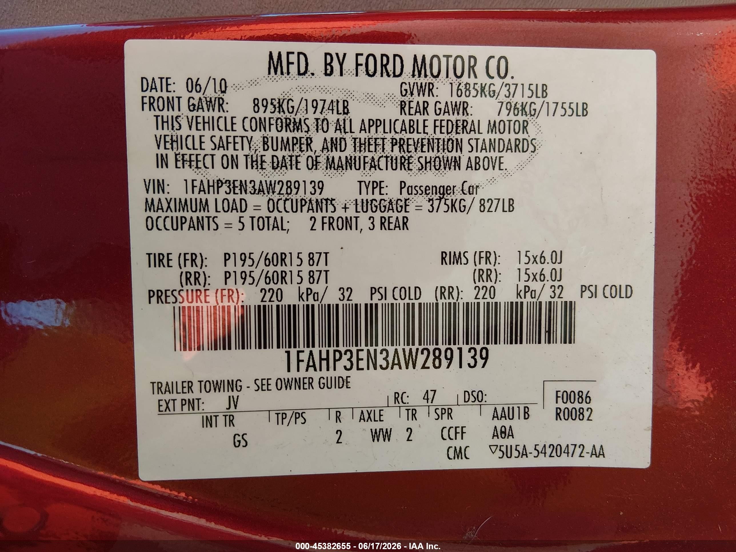 2010 Ford Focus S Red vin: 1FAHP3EN3AW289139