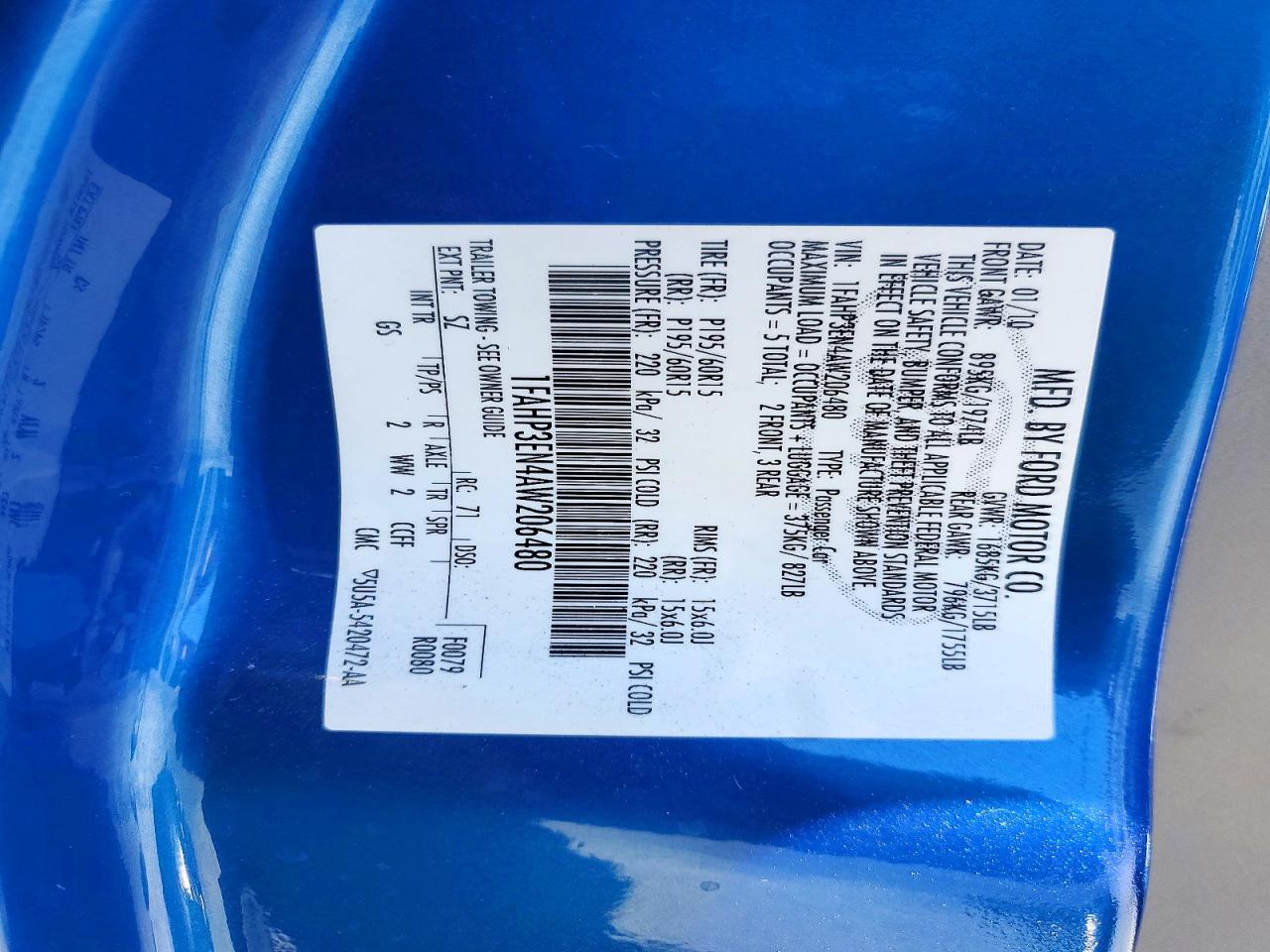 2010 Ford Focus S Blue vin: 1FAHP3EN4AW206480