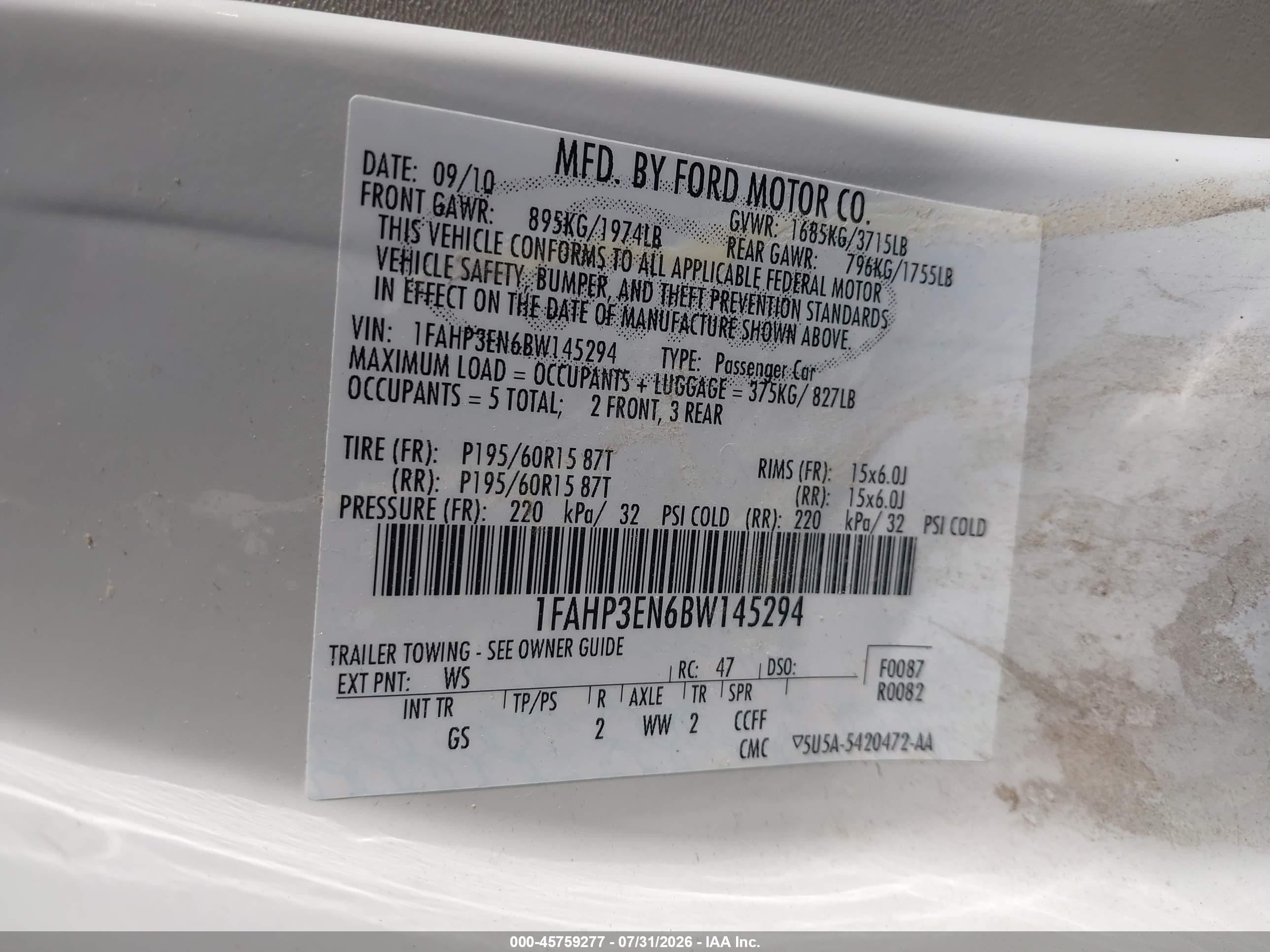 2011 Ford Focus S White vin: 1FAHP3EN6BW145294