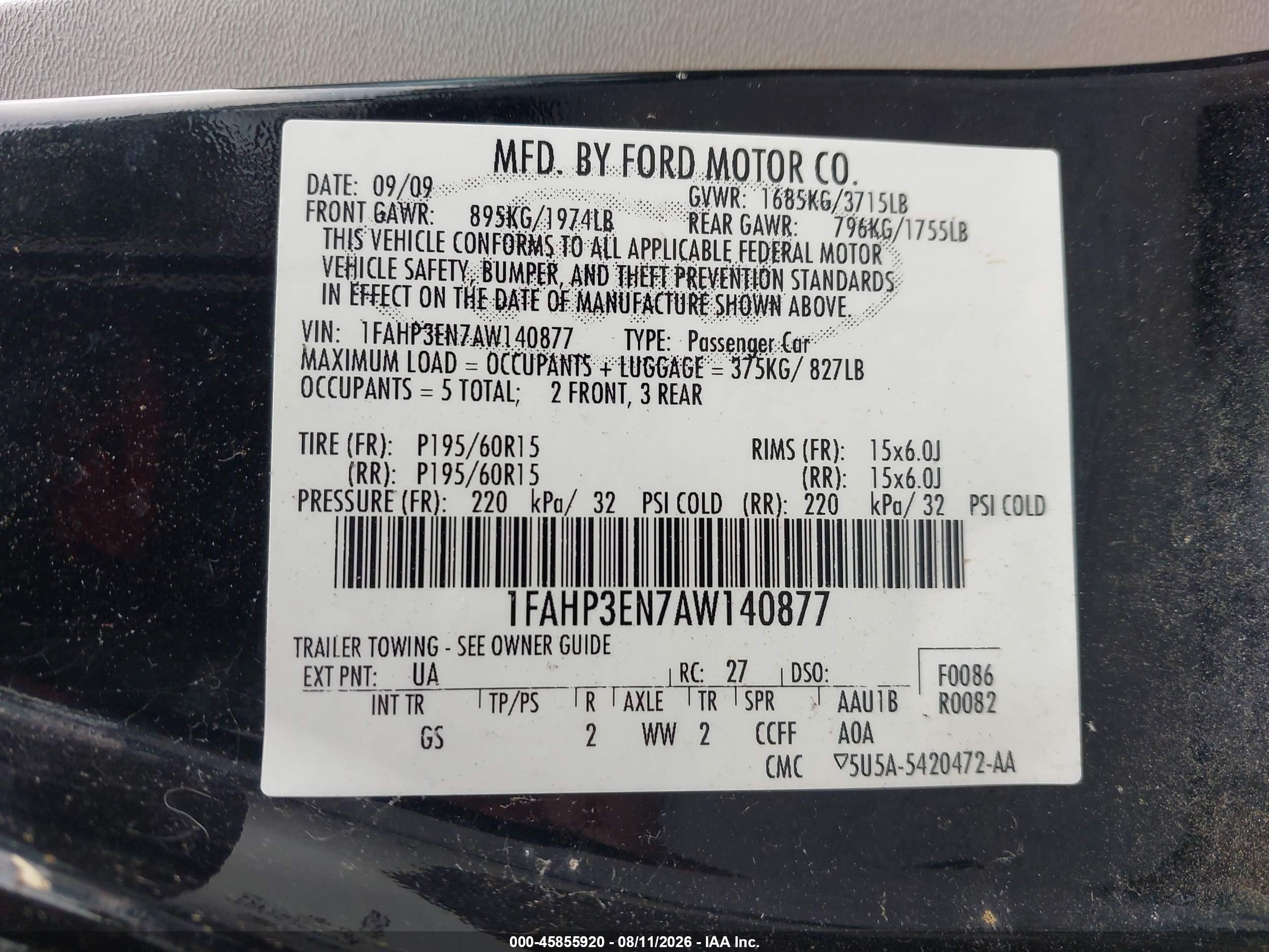 2010 Ford Focus S Black vin: 1FAHP3EN7AW140877