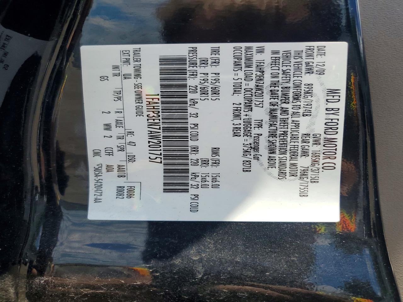 2010 Ford Focus S Black vin: 1FAHP3EN7AW201757