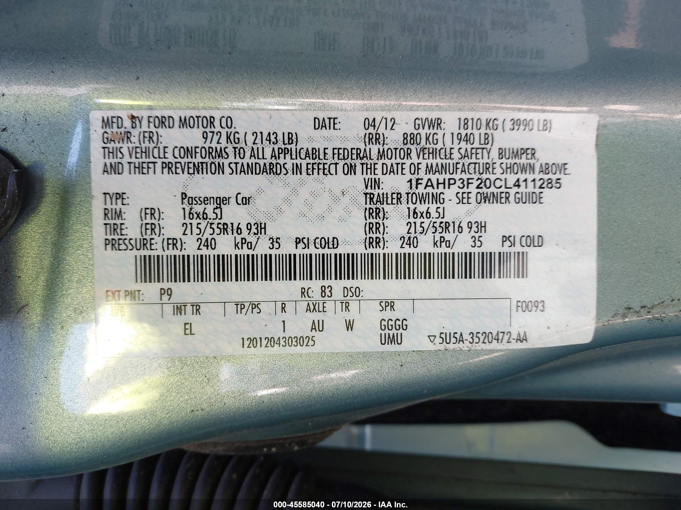 2012 Ford Focus Se Light Blue vin: 1FAHP3F20CL411285