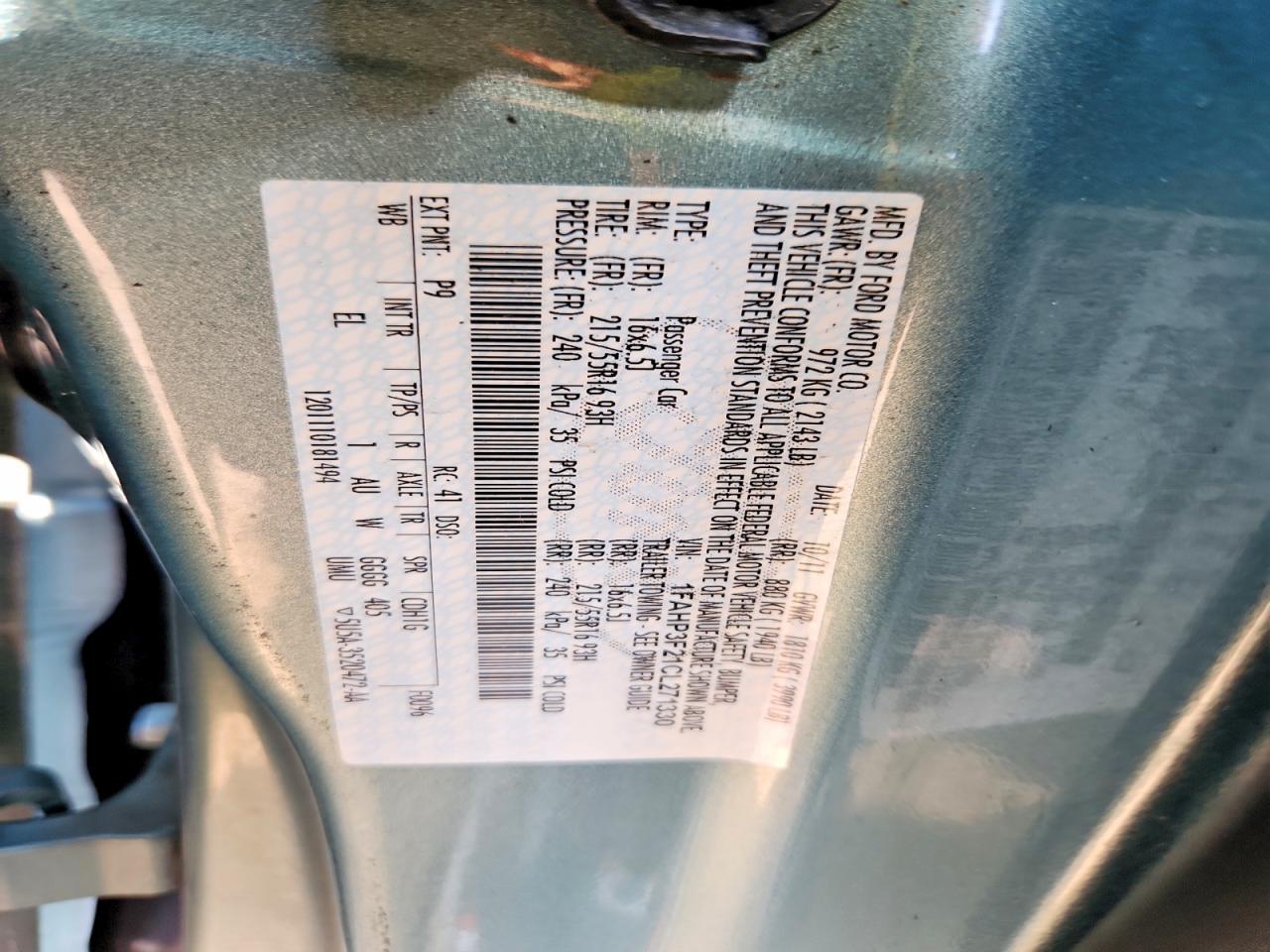 2012 Ford Focus Se Turquoise vin: 1FAHP3F21CL271330
