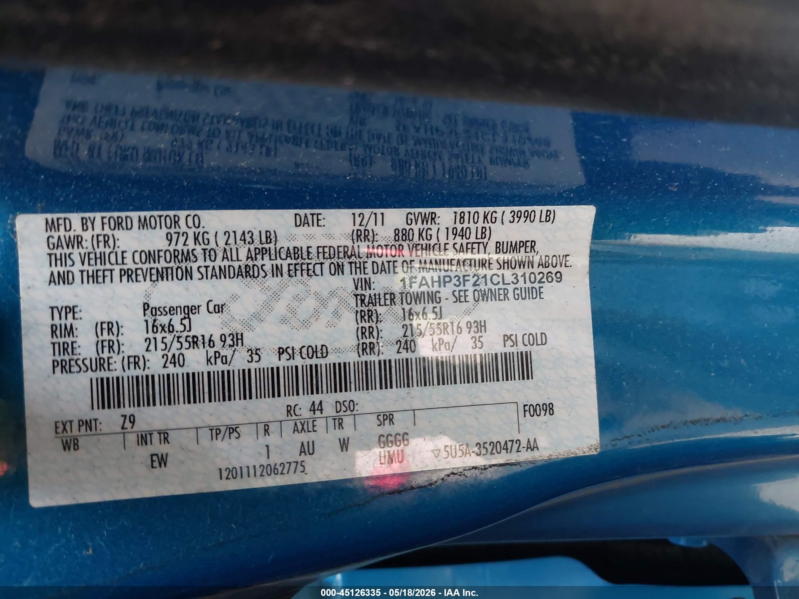 2012 Ford Focus Se Blue vin: 1FAHP3F21CL310269