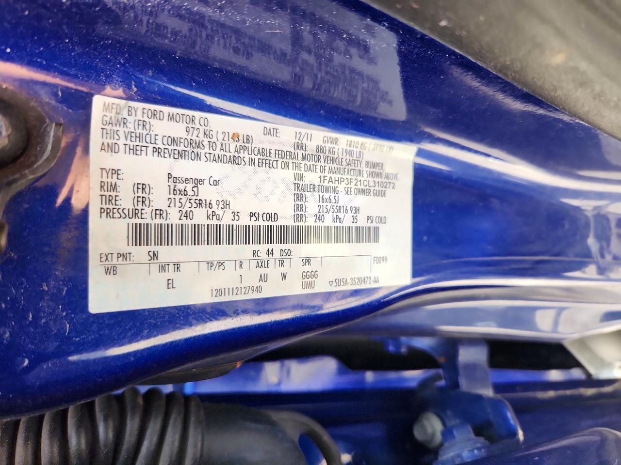 2012 Ford Focus Se Blue vin: 1FAHP3F21CL310272