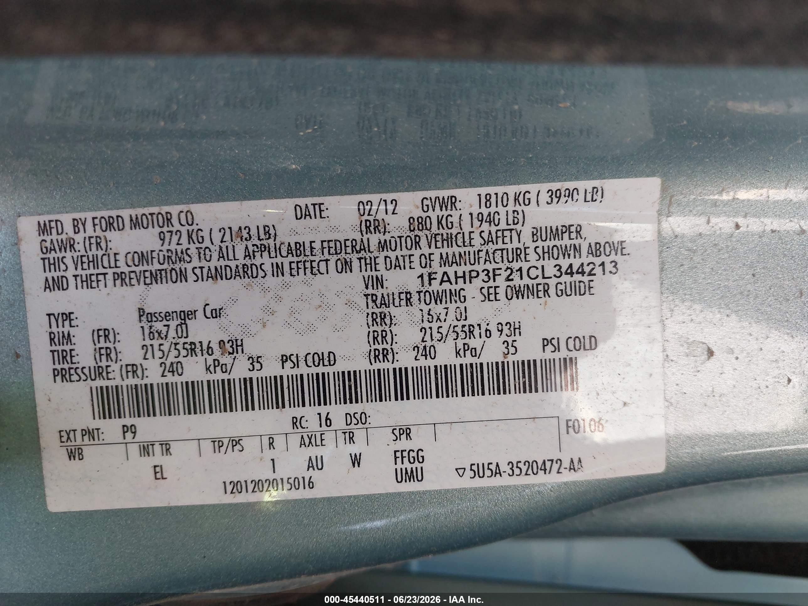 2012 Ford Focus Se Teal vin: 1FAHP3F21CL344213