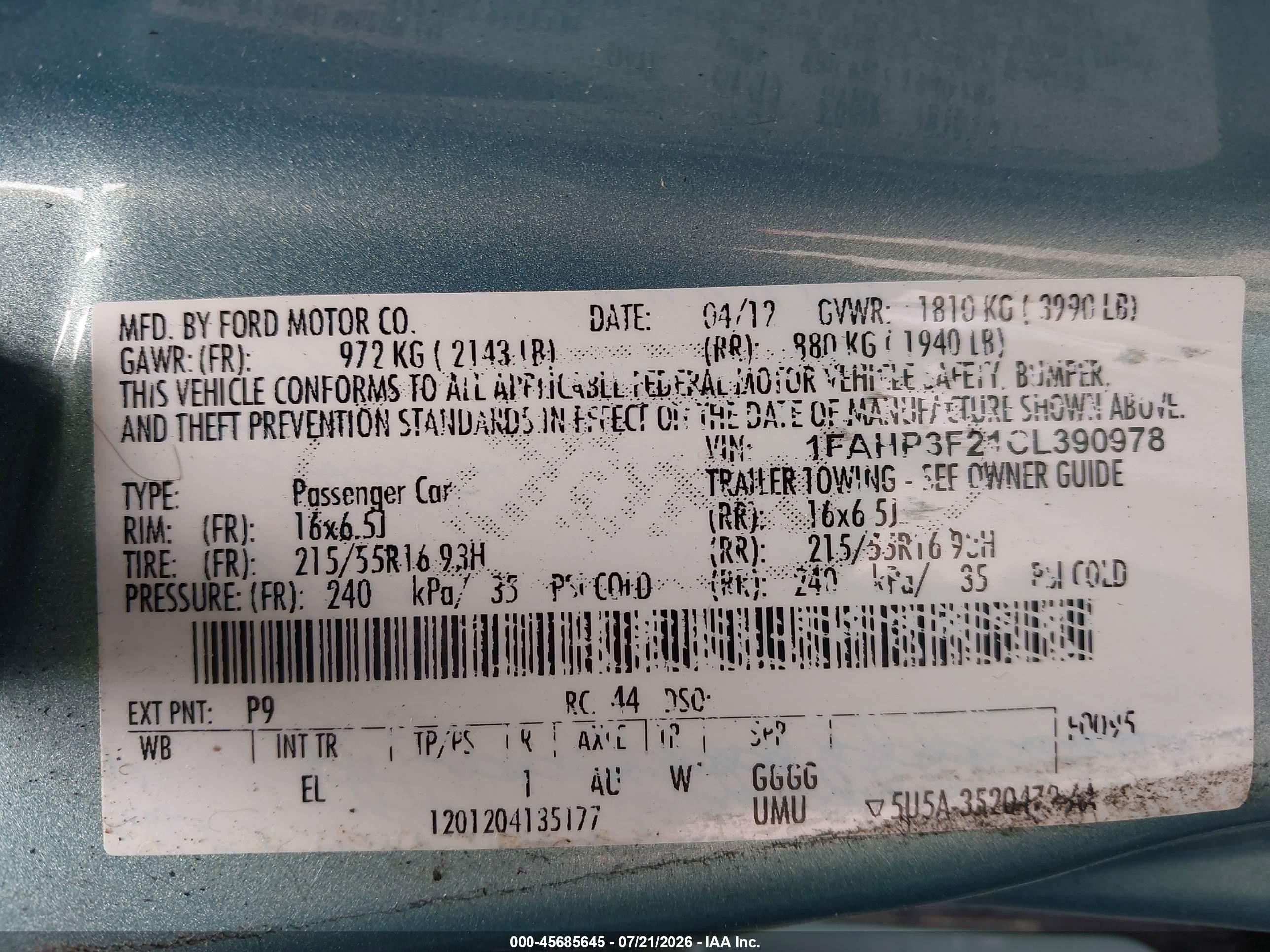 2012 Ford Focus Se Light Blue vin: 1FAHP3F21CL390978