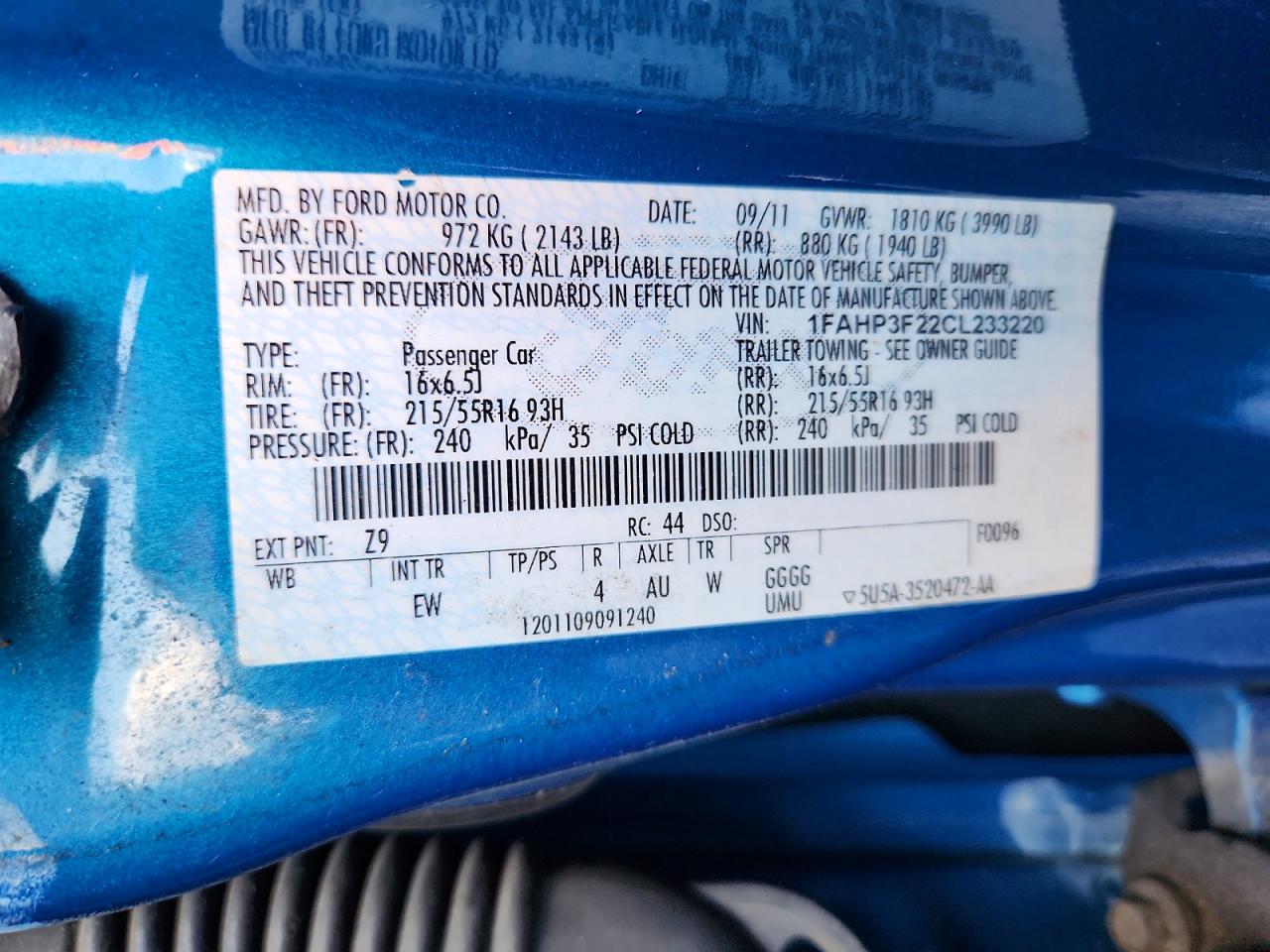 2012 Ford Focus Se Blue vin: 1FAHP3F22CL233220
