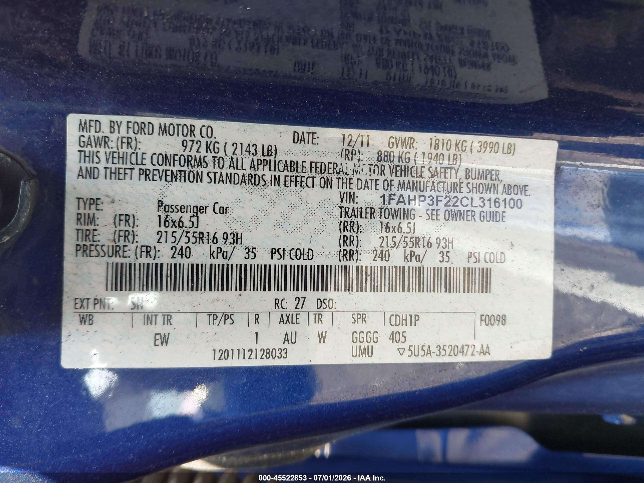 2012 Ford Focus Se Синий vin: 1FAHP3F22CL316100