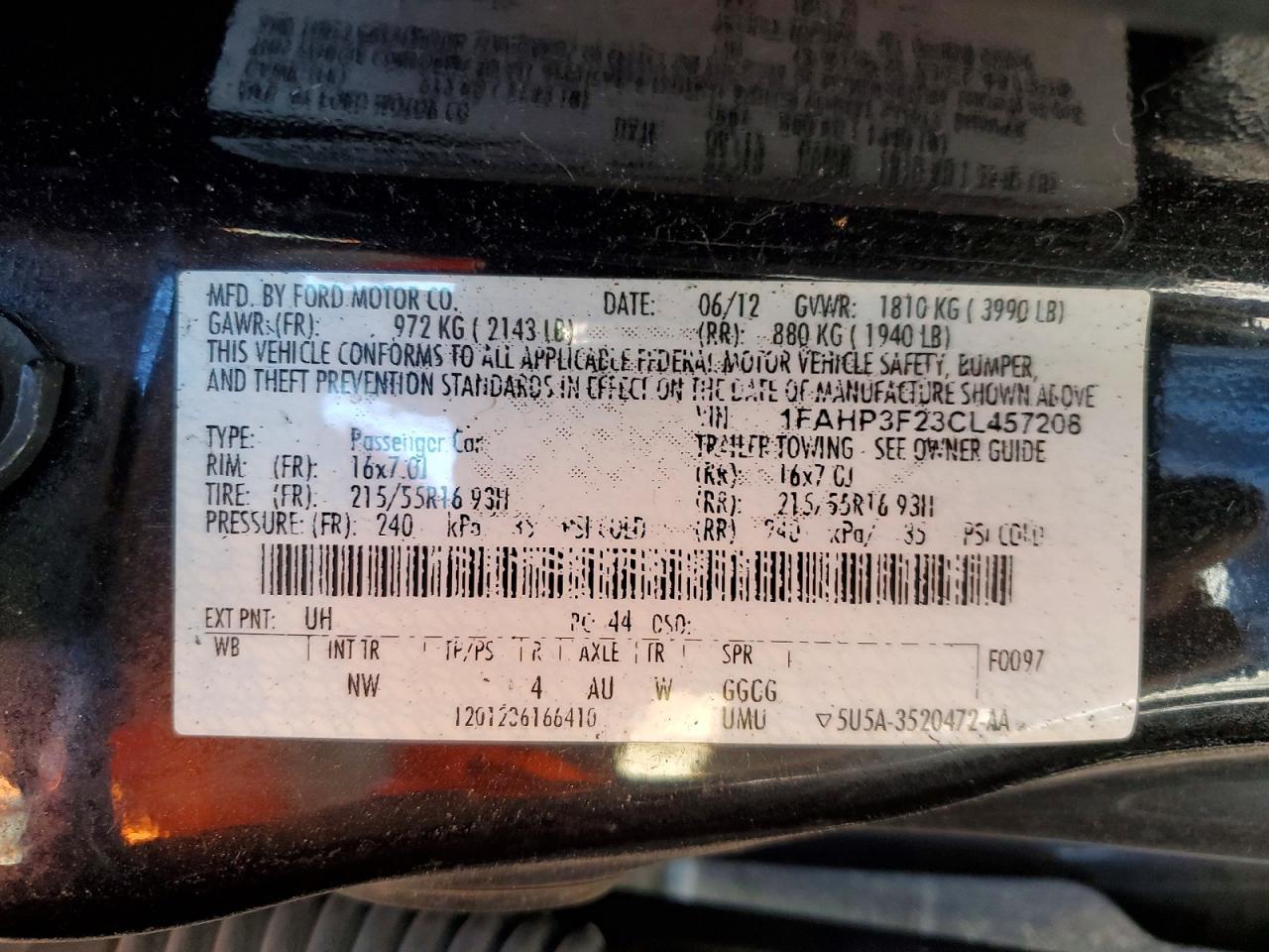 2012 Ford Focus Se Black vin: 1FAHP3F23CL457208