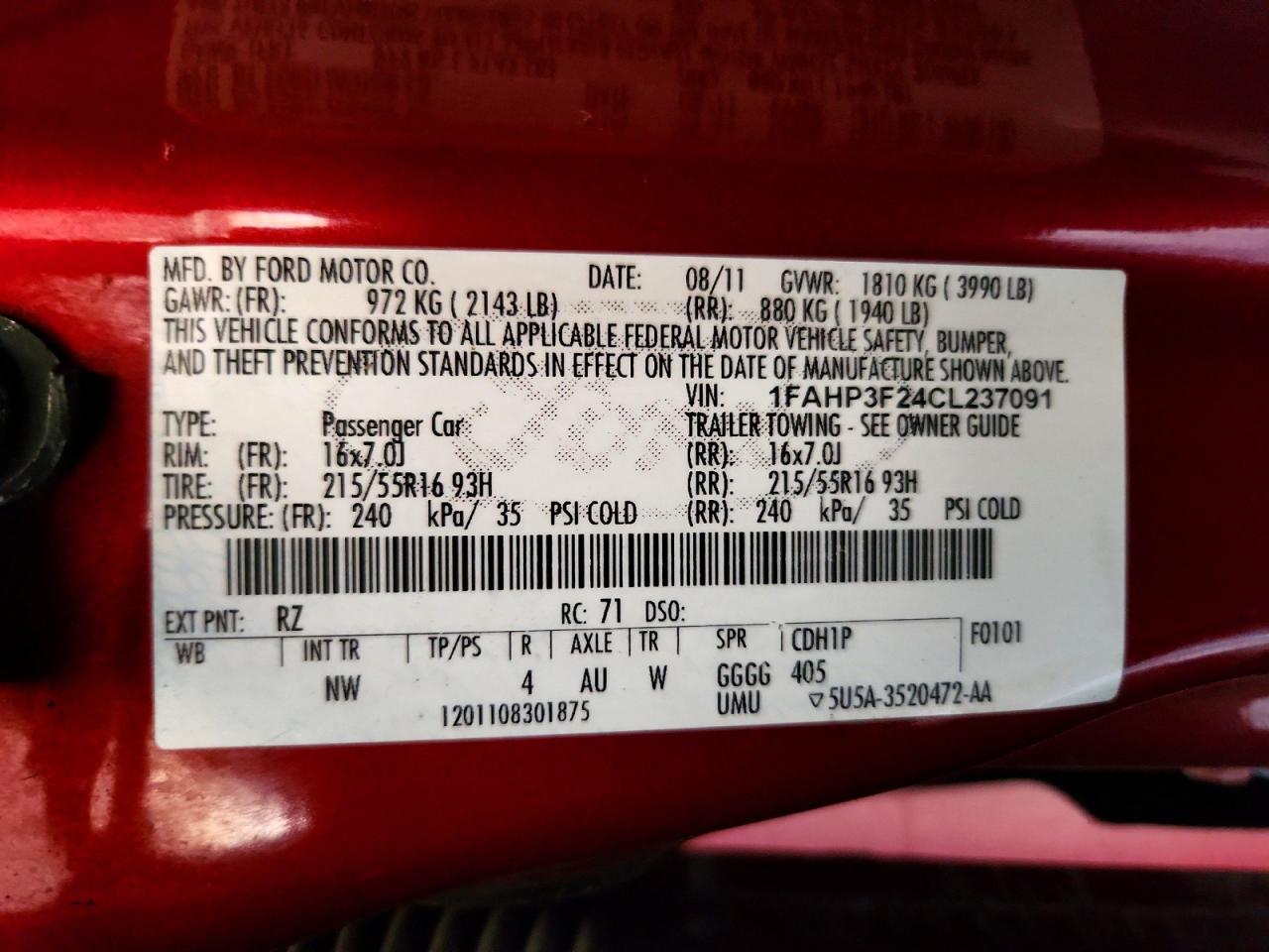 2012 Ford Focus Se Red vin: 1FAHP3F24CL237091