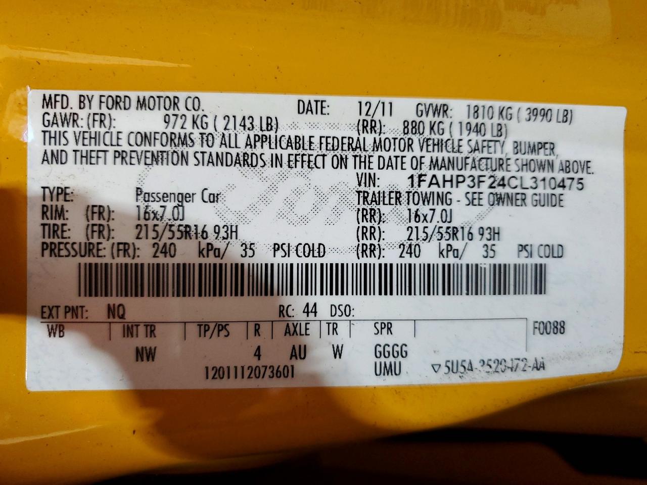 2012 Ford Focus Se Gold vin: 1FAHP3F24CL310475