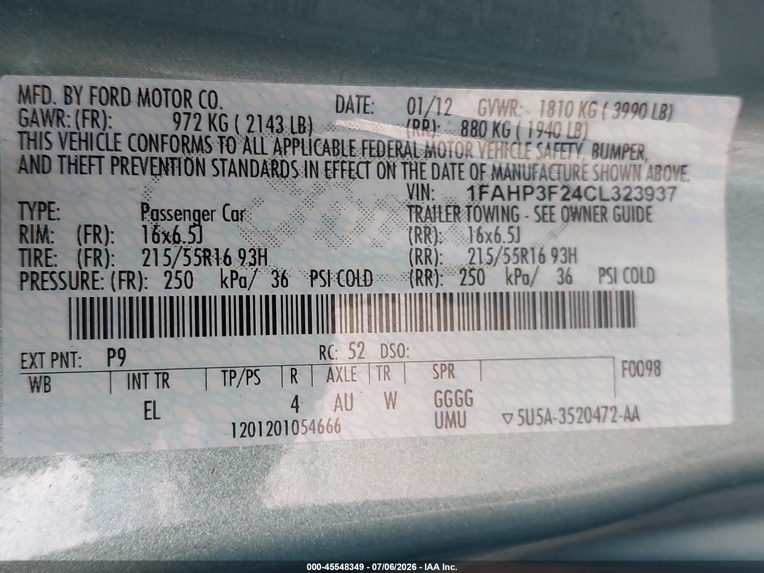 2012 Ford Focus Se Teal vin: 1FAHP3F24CL323937