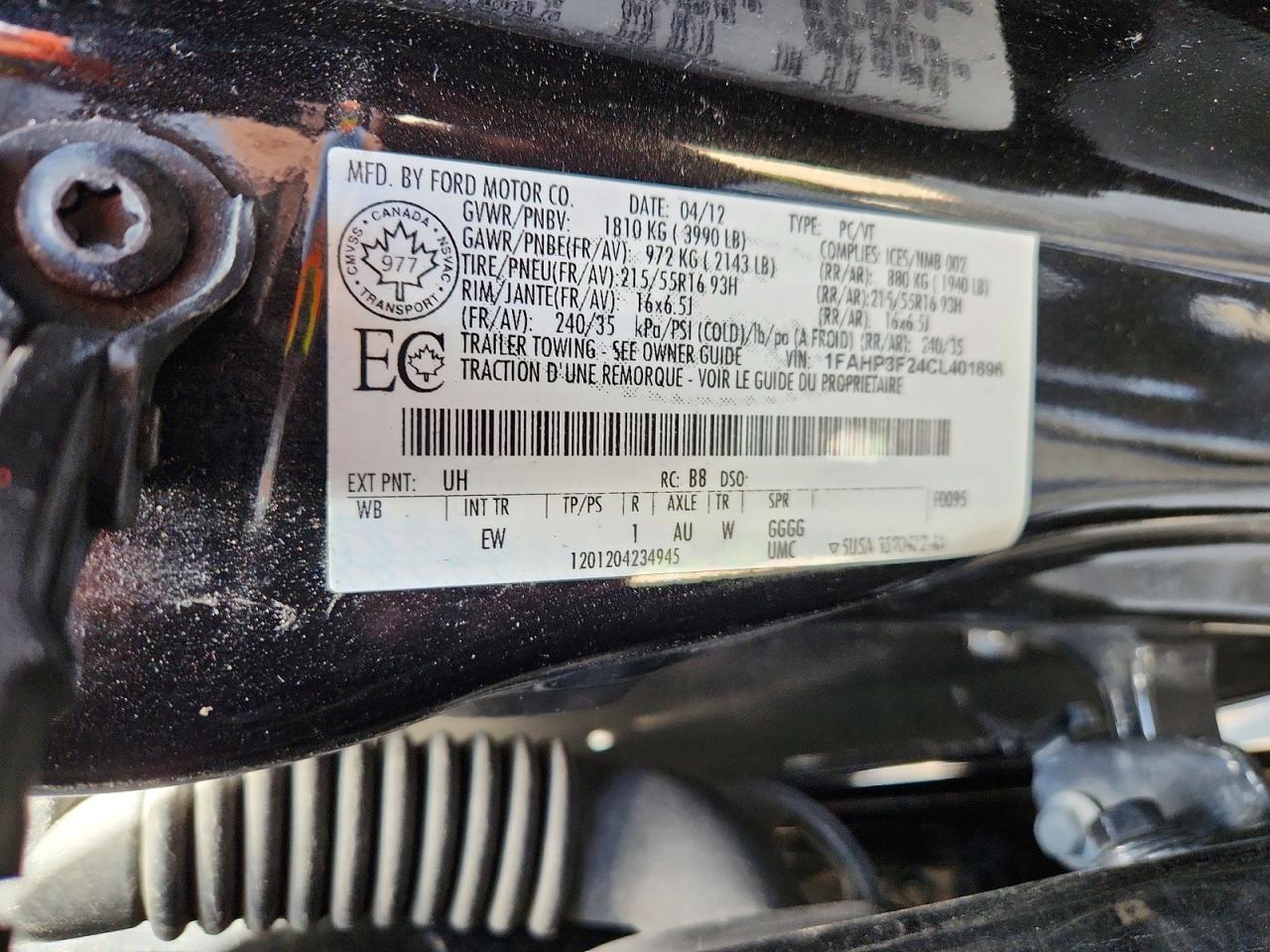 2012 Ford Focus Черный vin: 1FAHP3F24CL401696