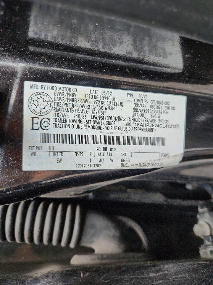 2012 Ford Focus Se Black vin: 1FAHP3F24CL412133