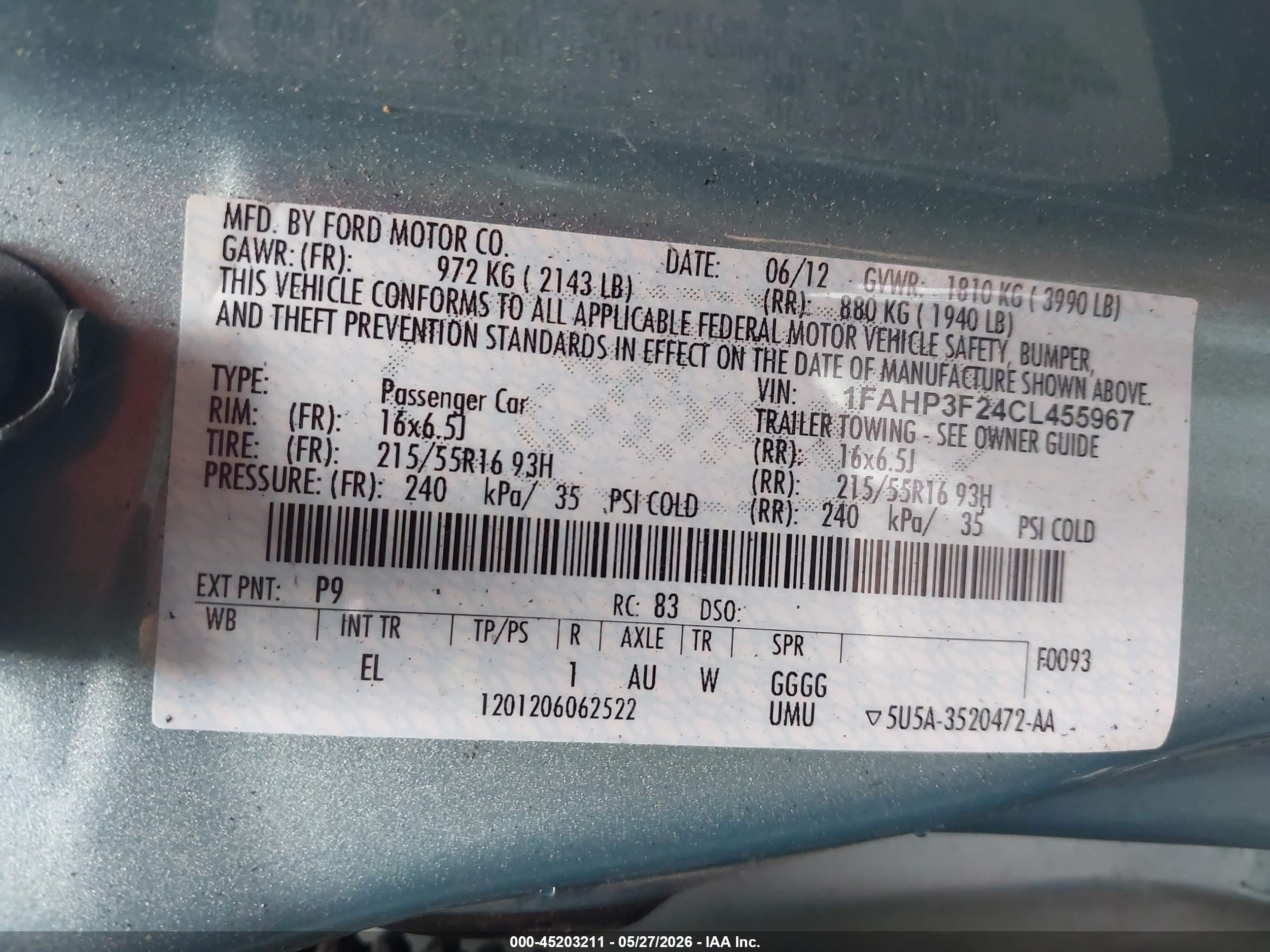 2012 Ford Focus Se Light Blue vin: 1FAHP3F24CL455967