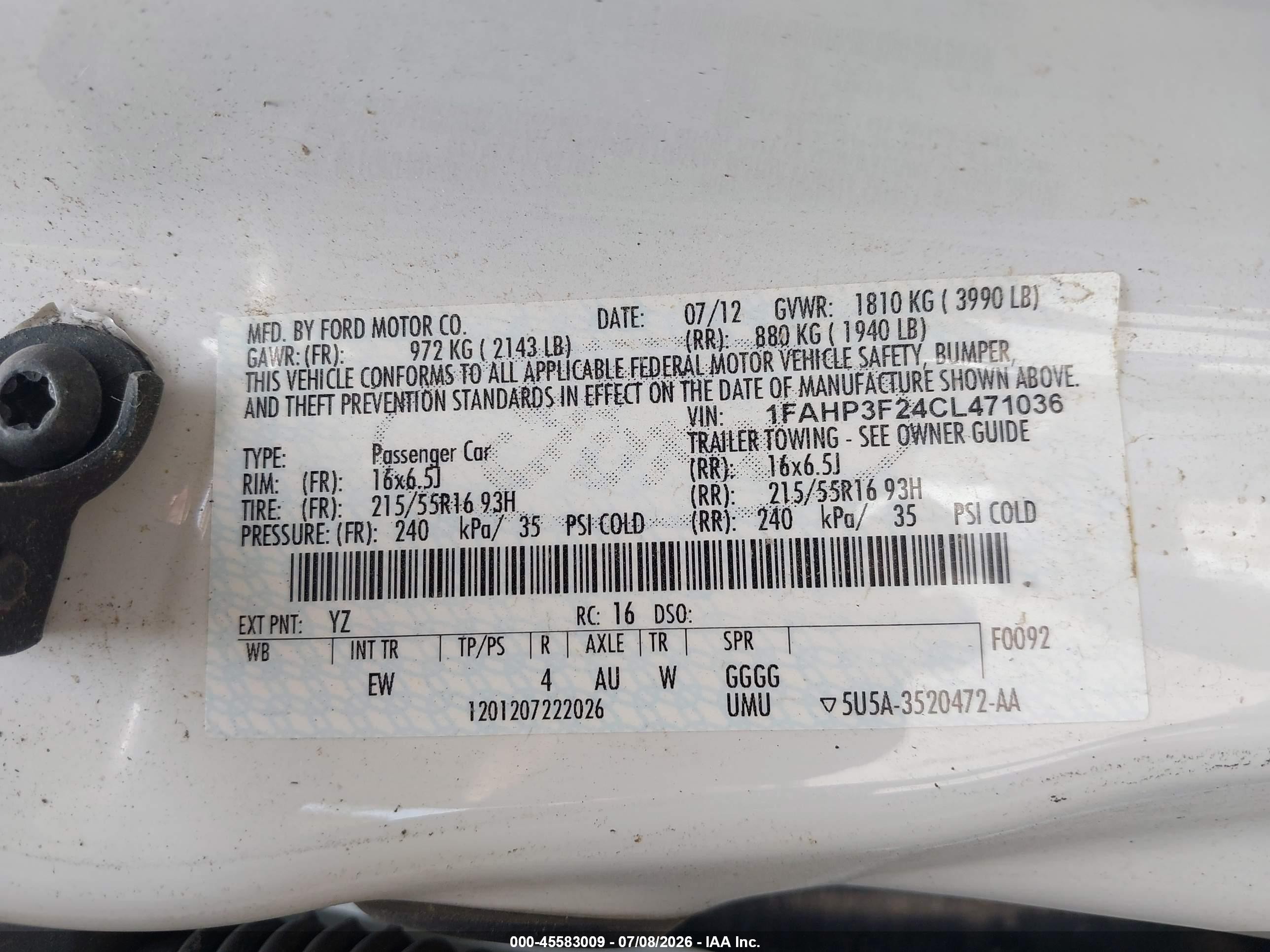 2012 Ford Focus Se White vin: 1FAHP3F24CL471036