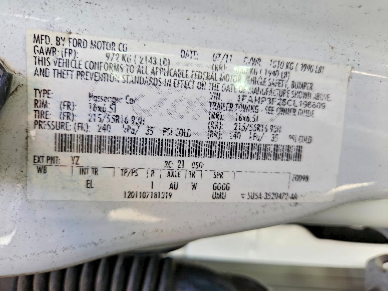 2012 Ford Focus Se White vin: 1FAHP3F25CL196809